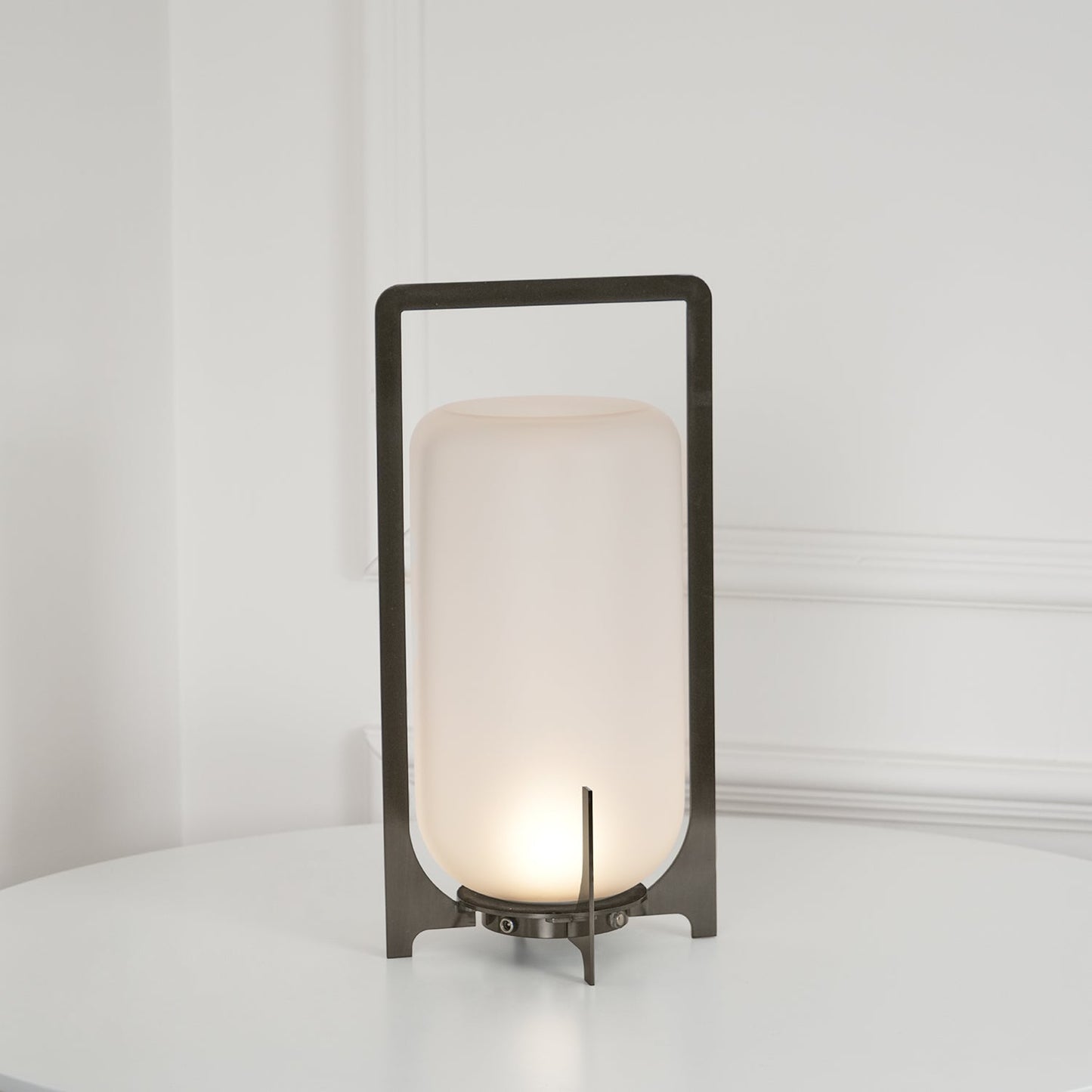 Twilight Lantern Table Light | Stainless Steel & White | 20cm Diameter