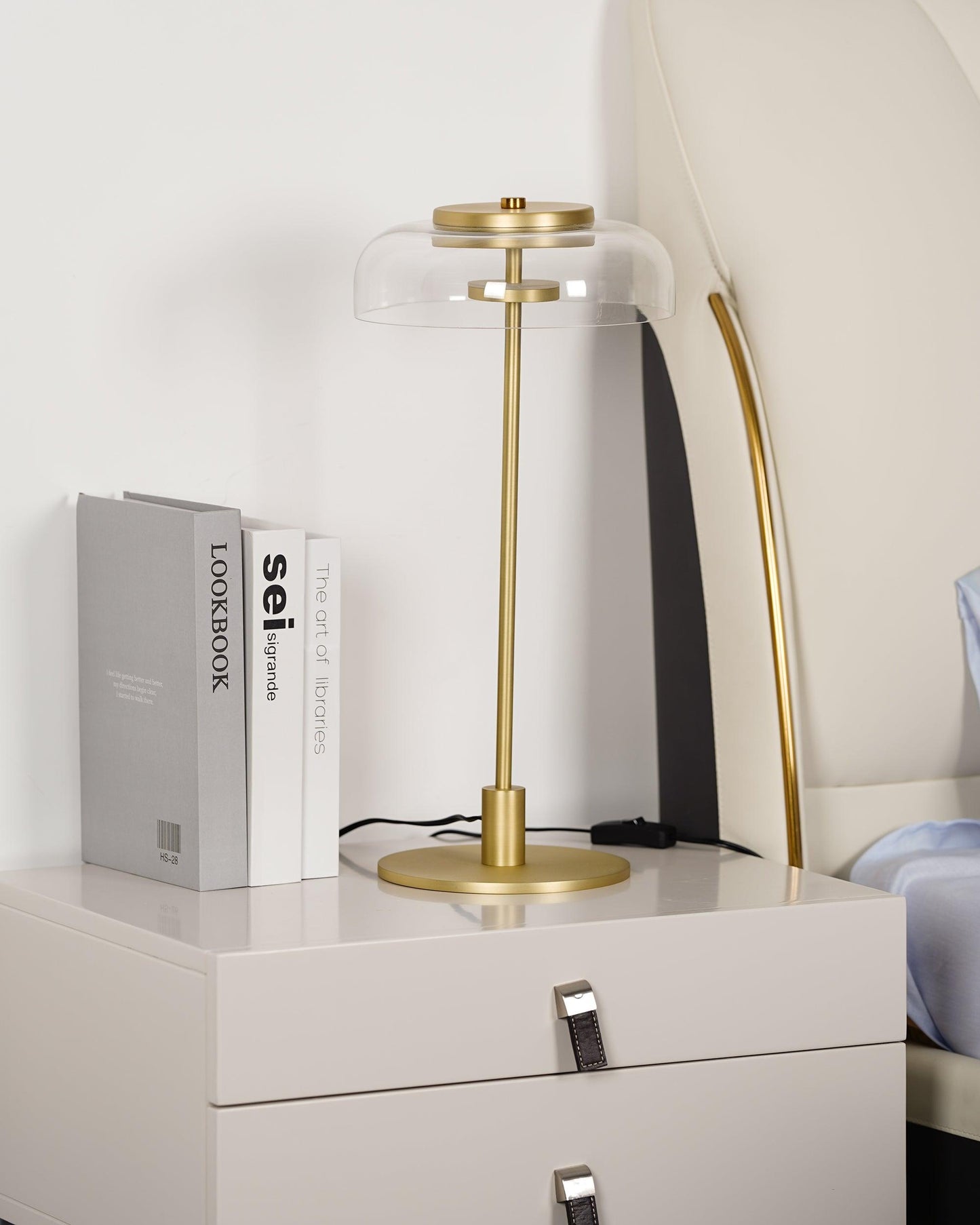 Solara Table Lamp | Brass & Glass | Clear or Grey Shade