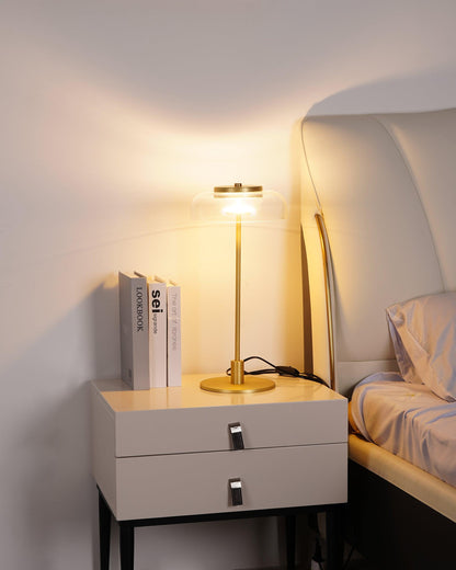 Solara Table Lamp | Brass & Glass | Clear or Grey Shade