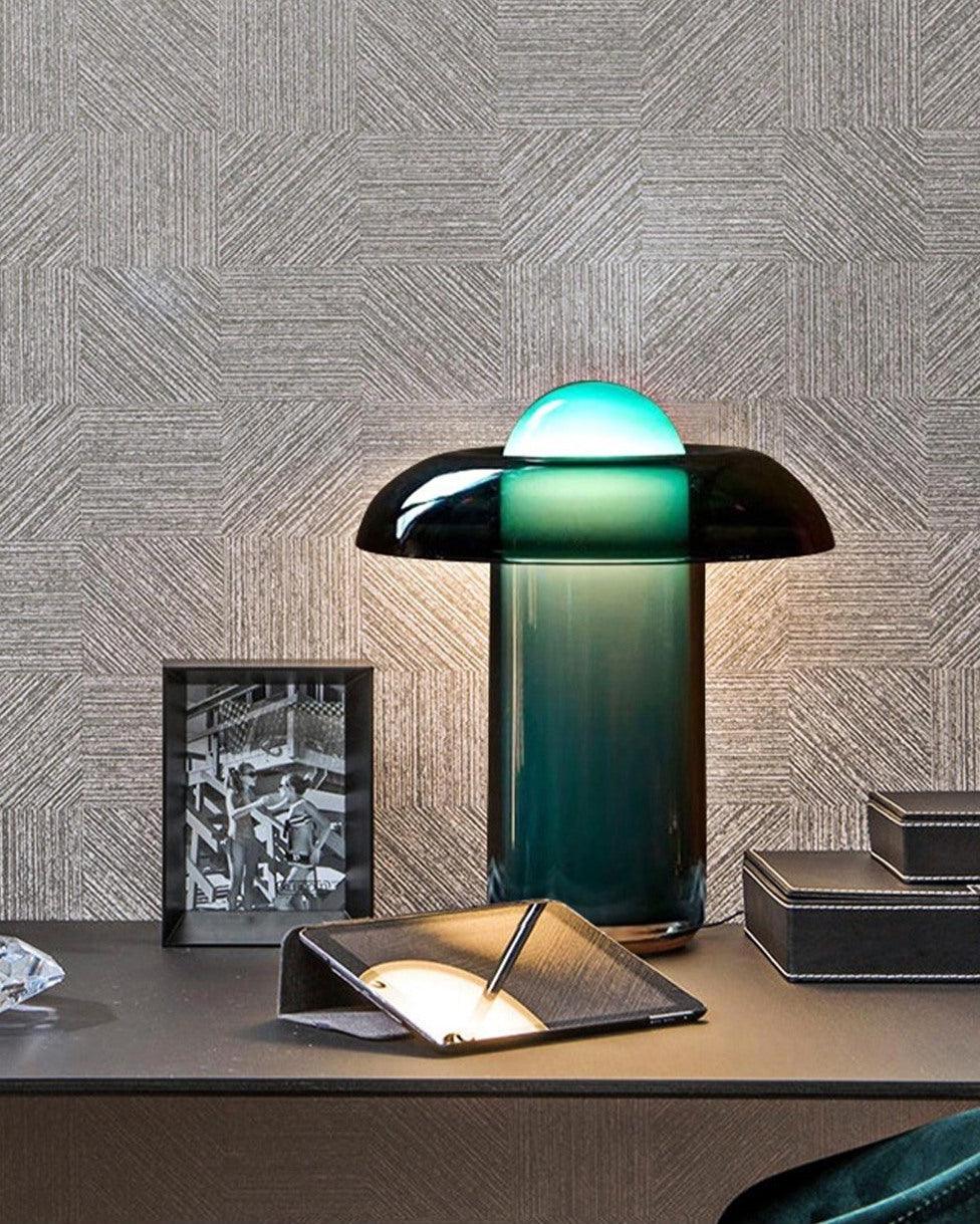 Mushroom Table Lamp | Green Glass & Metal | 30cm Diameter