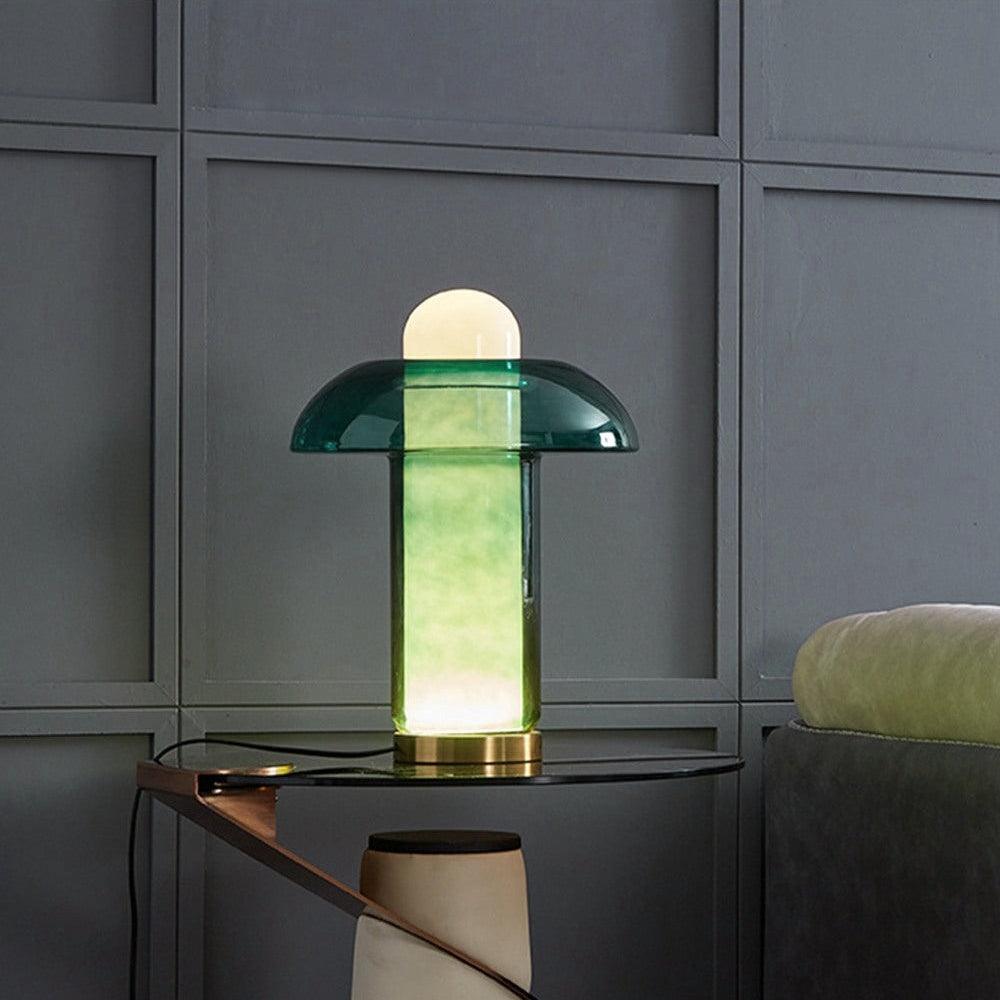 Mushroom Table Lamp | Green Glass & Metal | 30cm Diameter