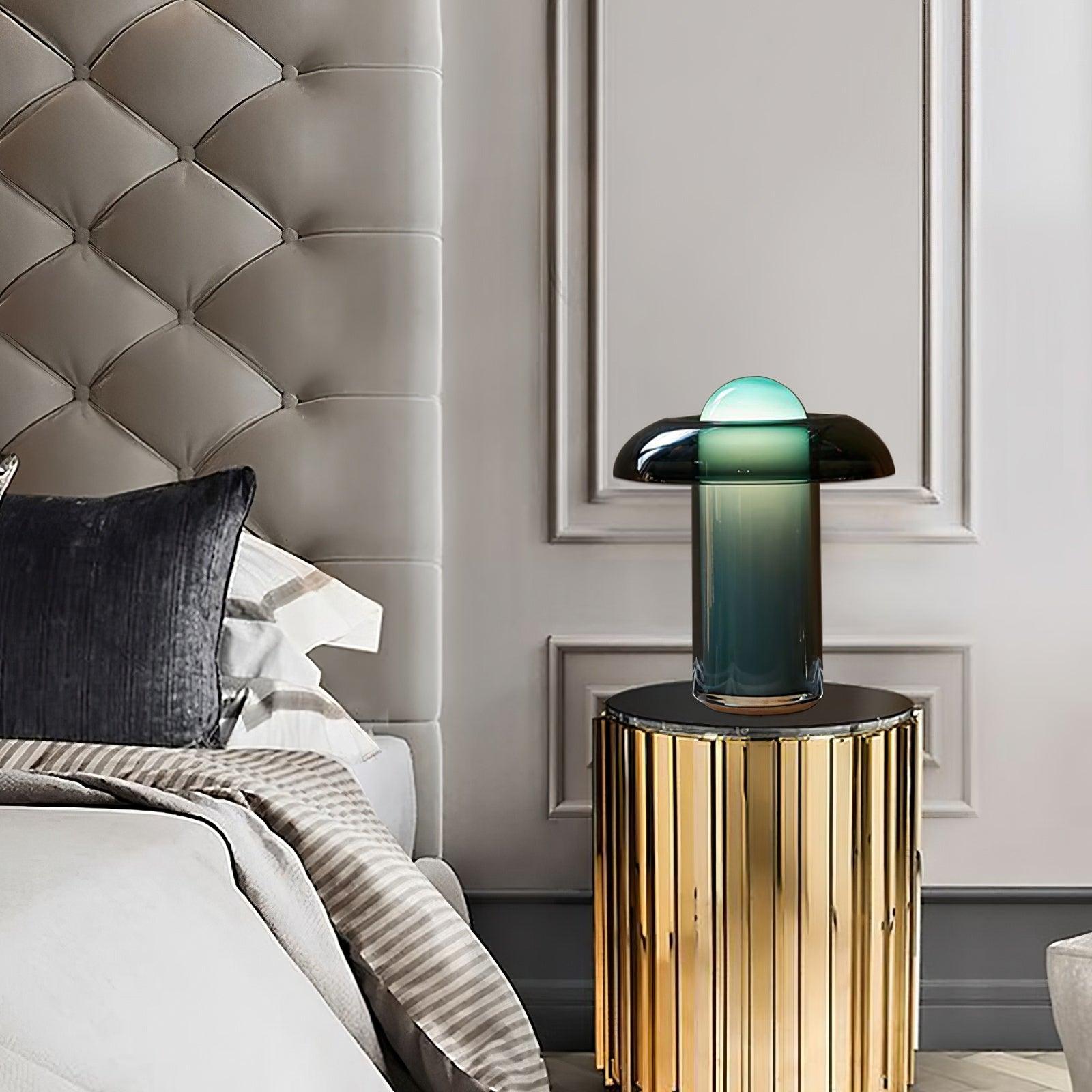 Mushroom Table Lamp | Green Glass & Metal | 30cm Diameter
