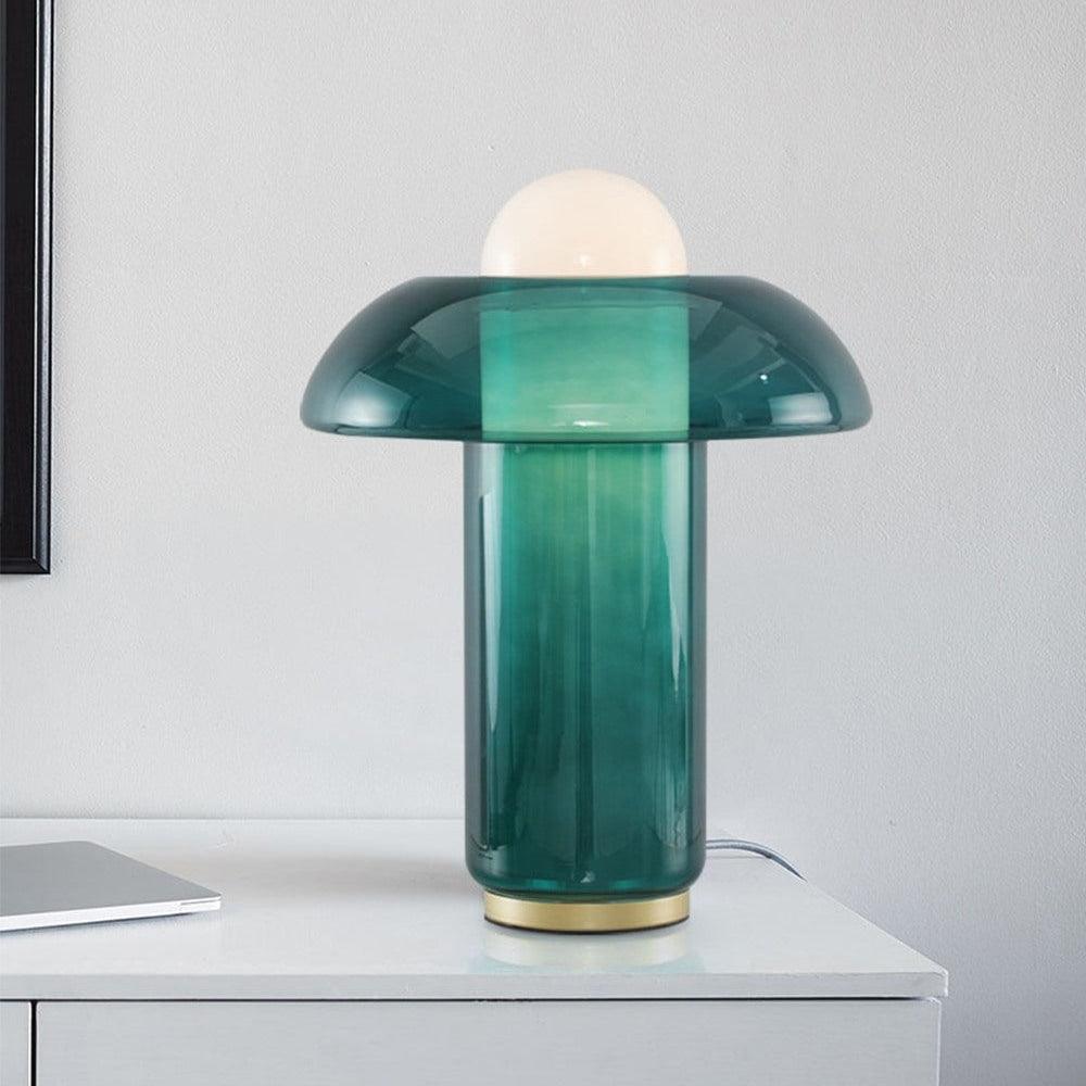 Mushroom Table Lamp | Green Glass & Metal | 30cm Diameter