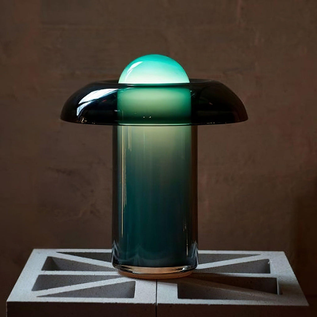 Mushroom Table Lamp | Green Glass & Metal | 30cm Diameter