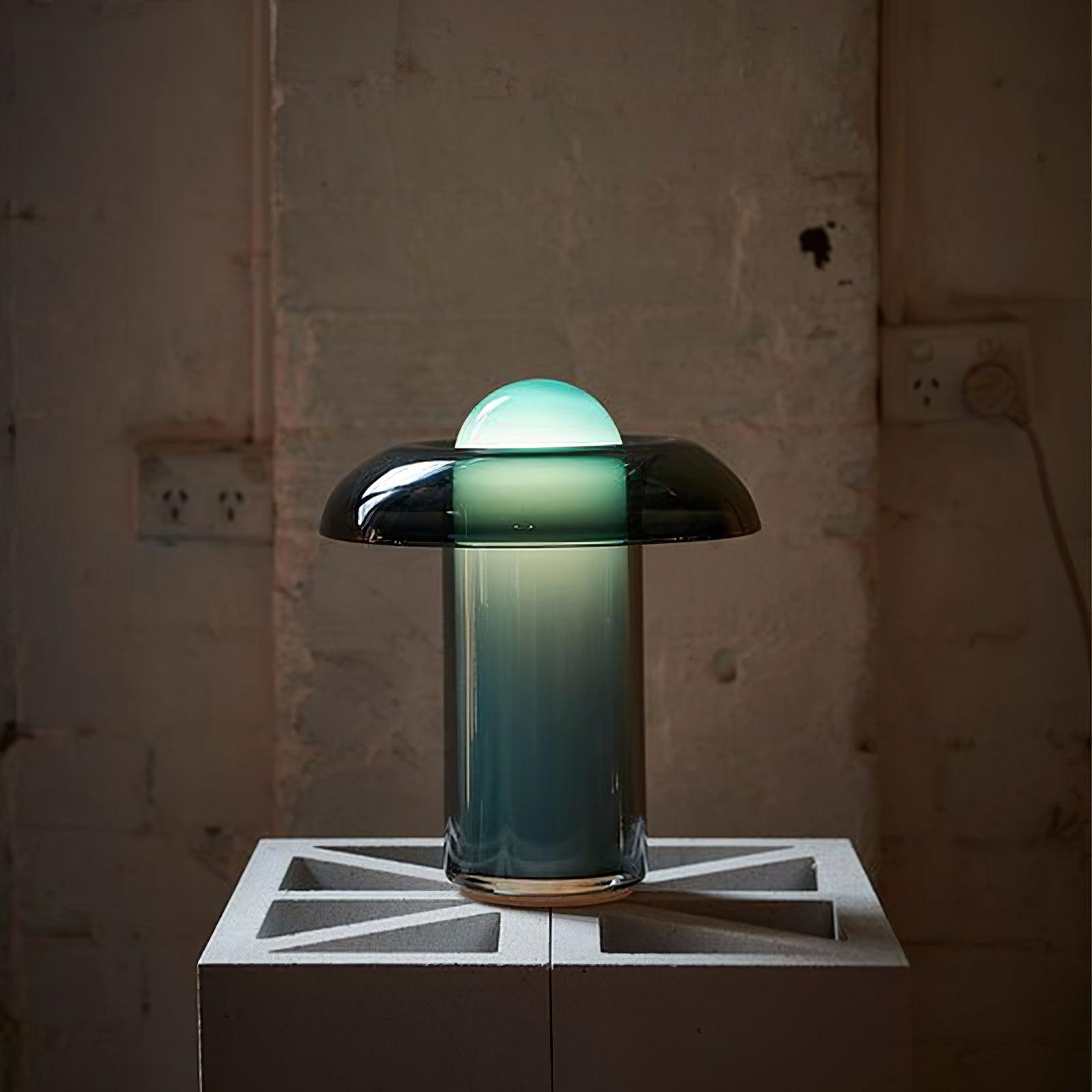 Mushroom Table Lamp | Green Glass & Metal | 30cm Diameter