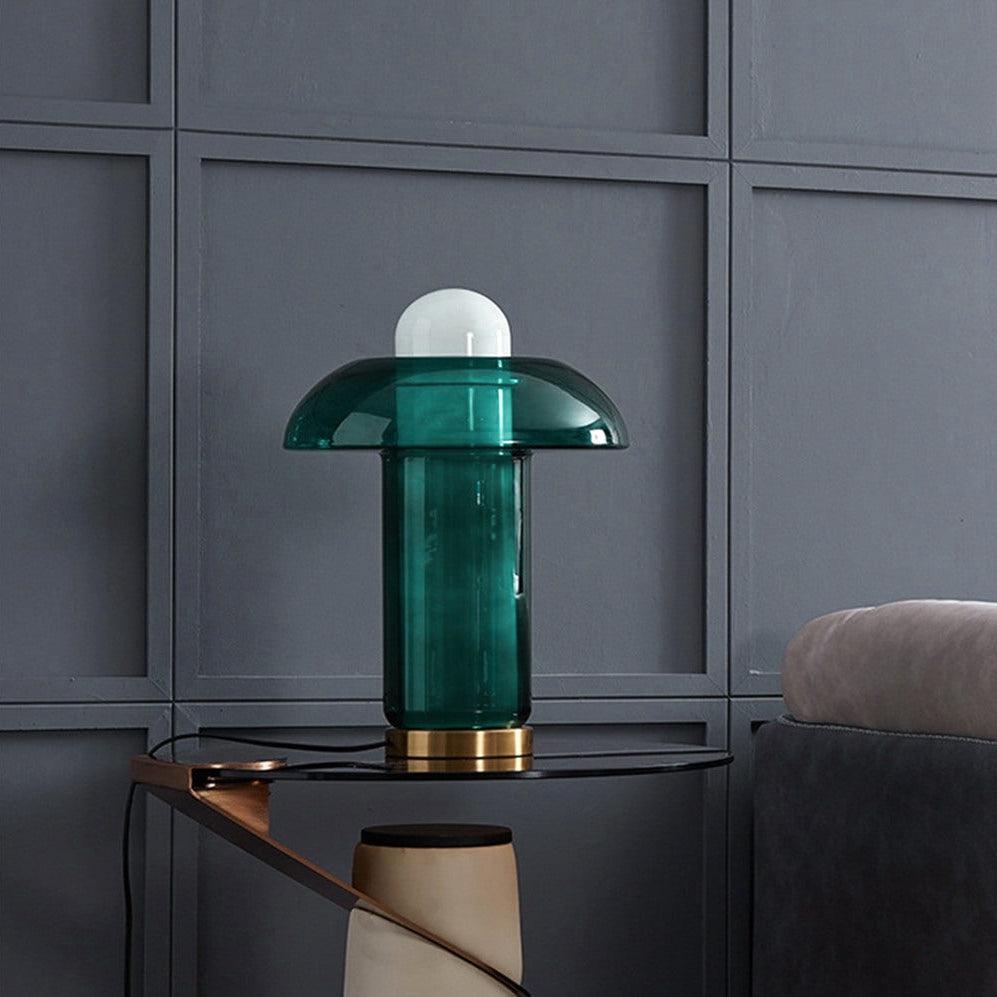 Mushroom Table Lamp | Green Glass & Metal | 30cm Diameter