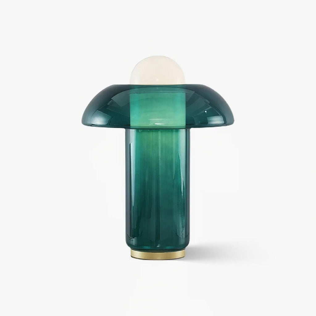 Mushroom Table Lamp | Green Glass & Metal | 30cm Diameter