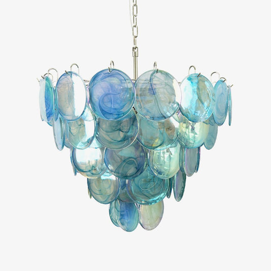Blue Murano Disc Chandelier | Handcrafted Glass | 45cm Diameter