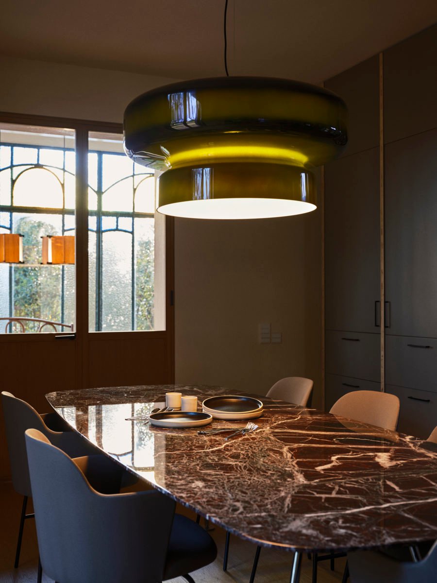 Bohemia Pendant Lamp | Molded Glass Shade | Chrome Finish, Amber Red