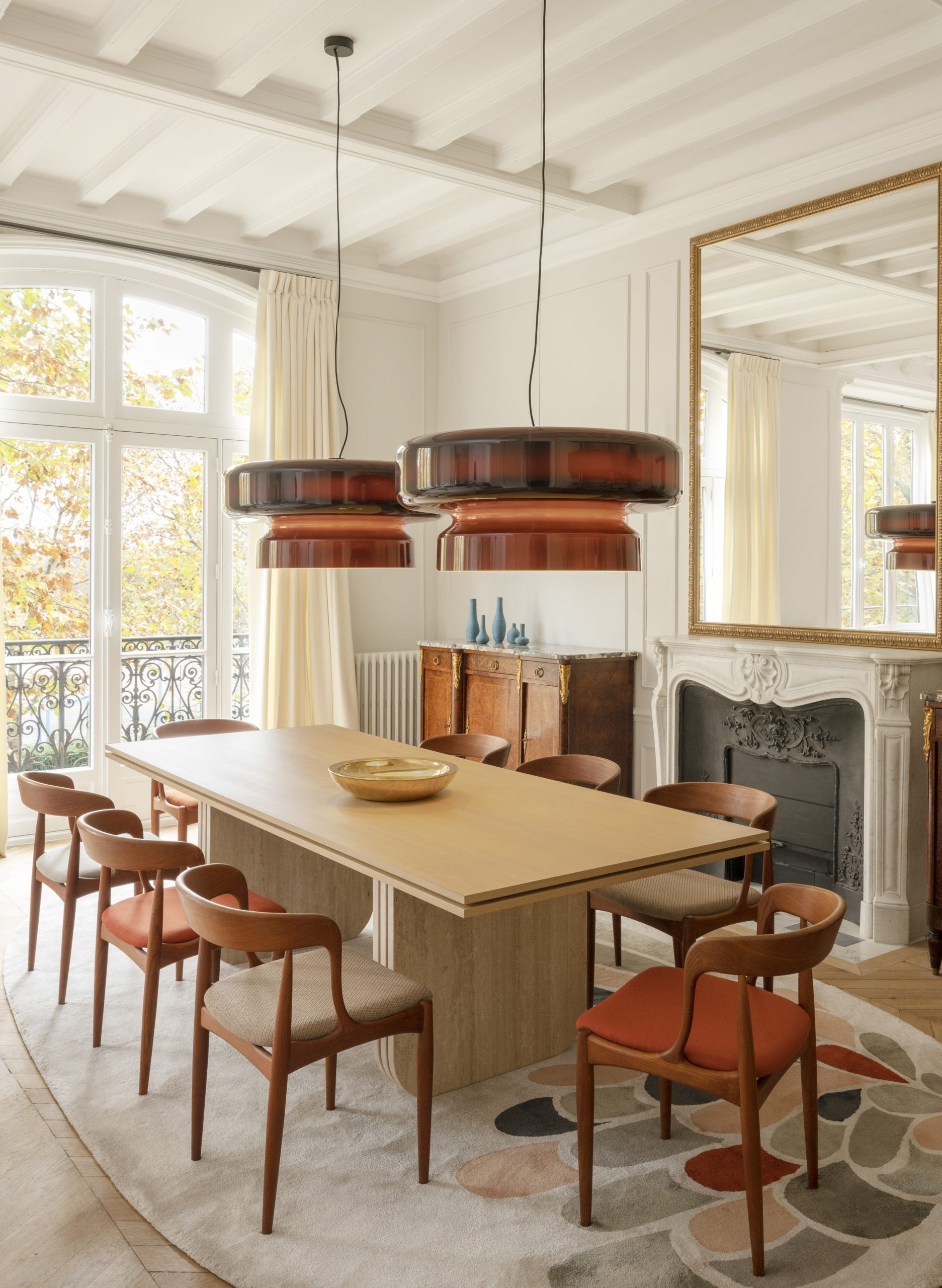 Bohemia Pendant Lamp | Molded Glass Shade | Chrome Finish, Amber Red