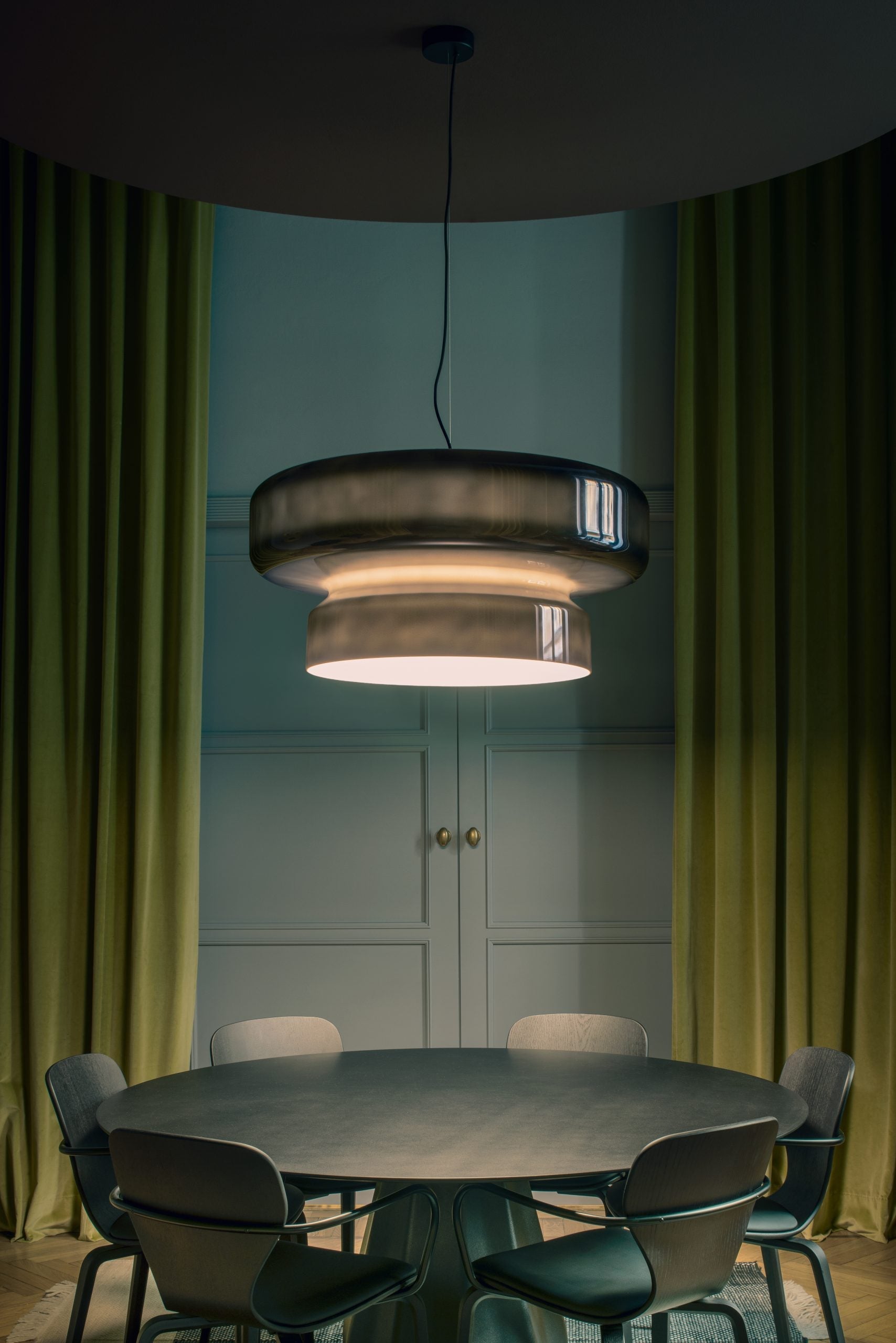 Bohemia Pendant Lamp | Molded Glass Shade | Chrome Finish, Amber Red