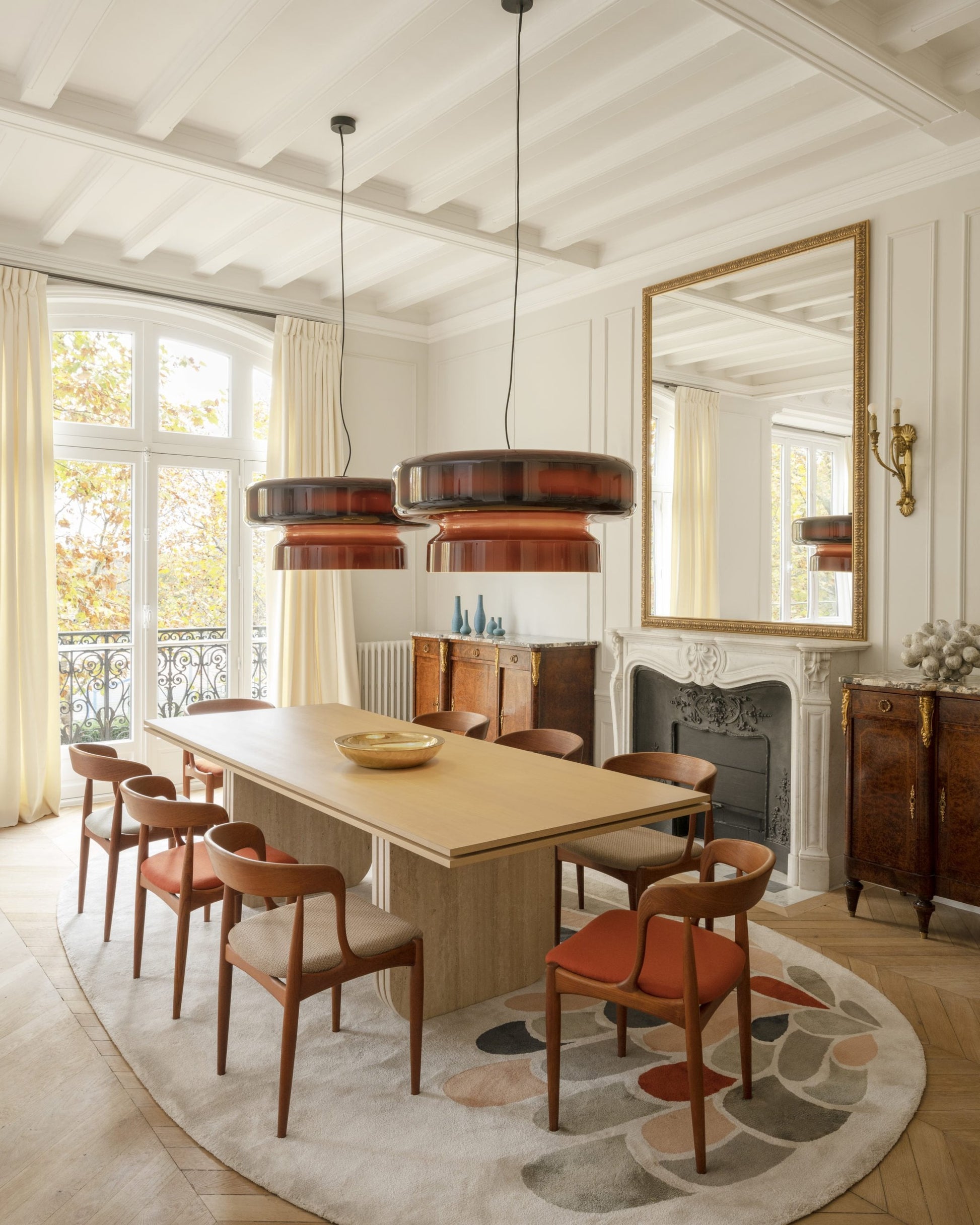 Bohemia Pendant Lamp | Molded Glass Shade | Chrome Finish, Amber Red