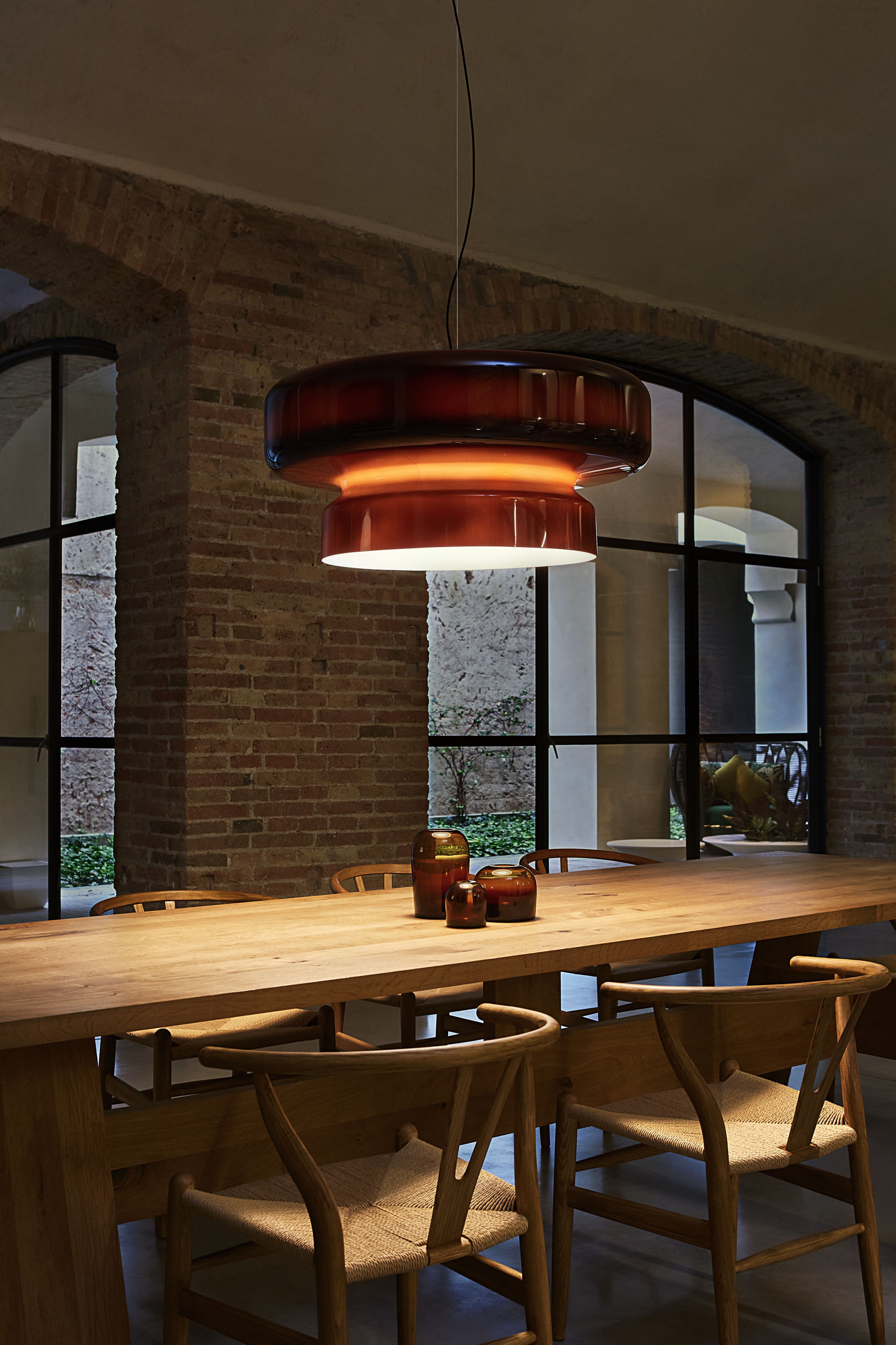 Bohemia Pendant Lamp | Molded Glass Shade | Chrome Finish, Amber Red