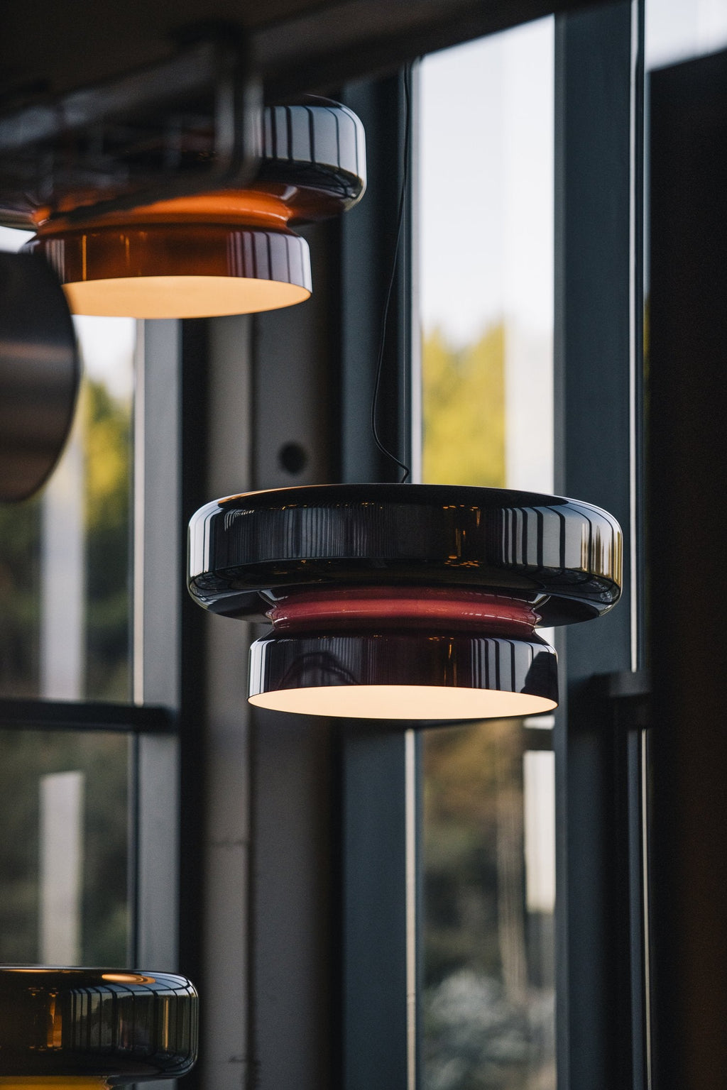 Bohemia Pendant Lamp | Molded Glass Shade | Chrome Finish, Amber Red