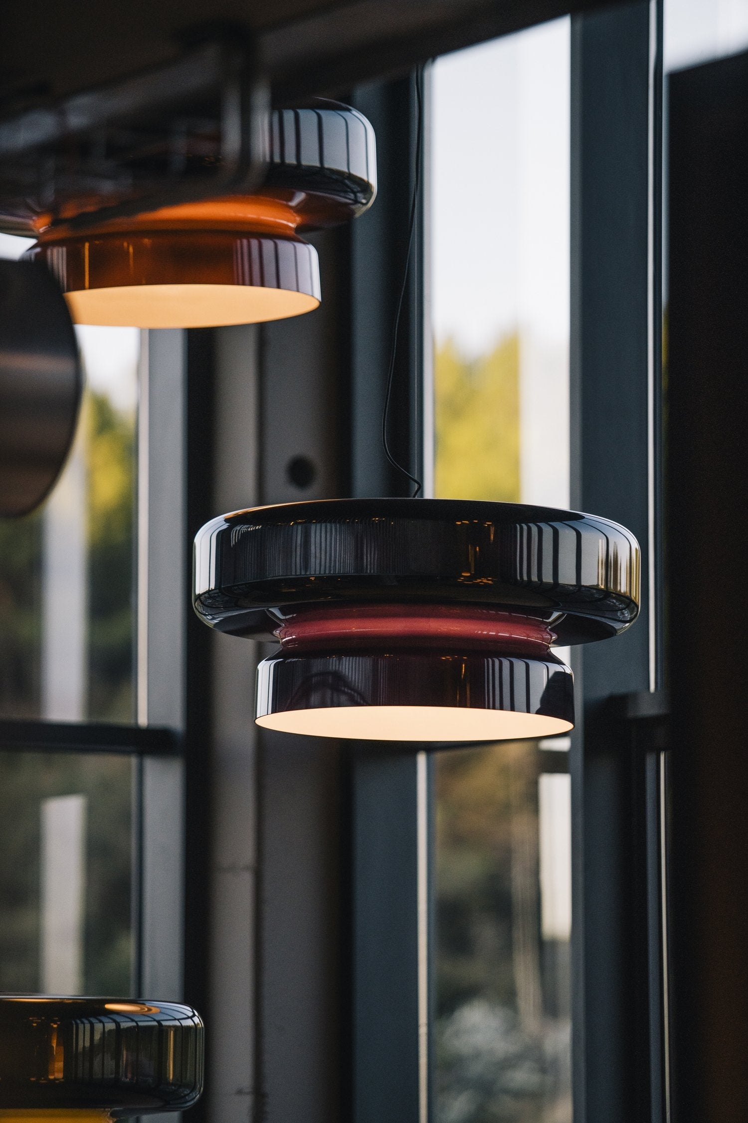 Bohemia Pendant Lamp | Molded Glass Shade | Chrome Finish, Amber Red