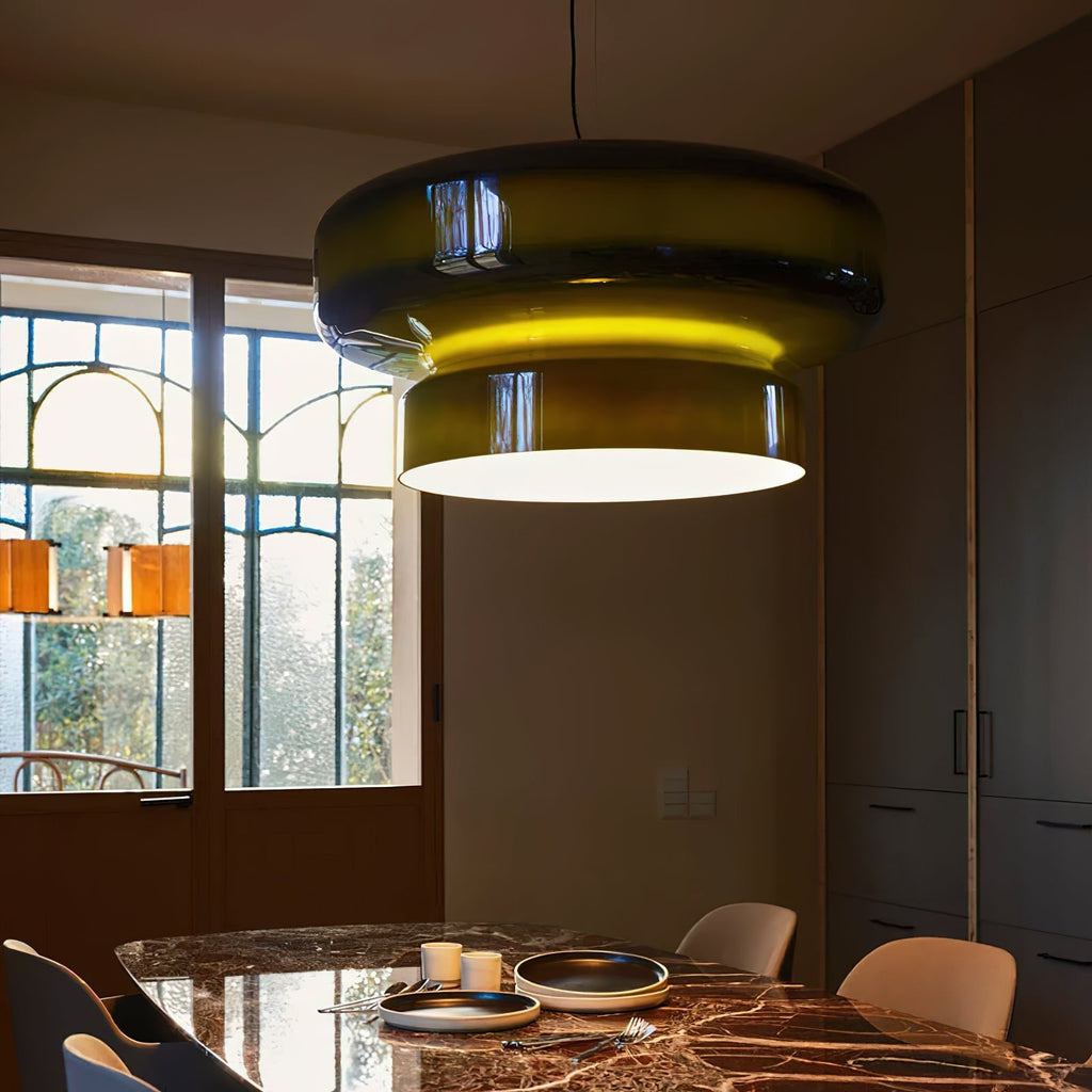 Bohemia Pendant Lamp | Molded Glass Shade | Chrome Finish, Amber Red