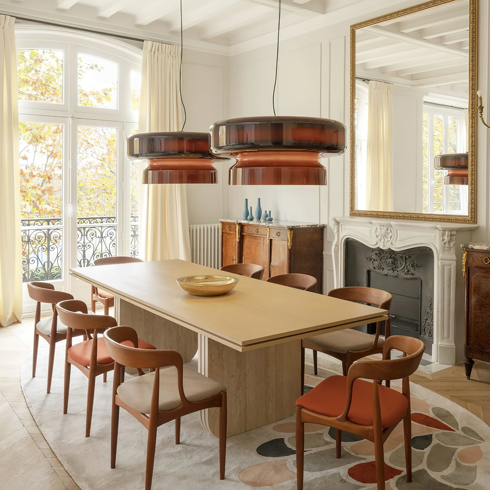 Bohemia Pendant Lamp | Molded Glass Shade | Chrome Finish, Amber Red