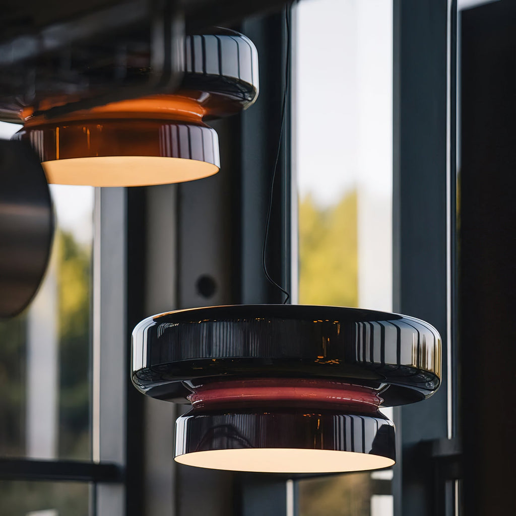 Bohemia Pendant Lamp | Molded Glass Shade | Chrome Finish, Amber Red