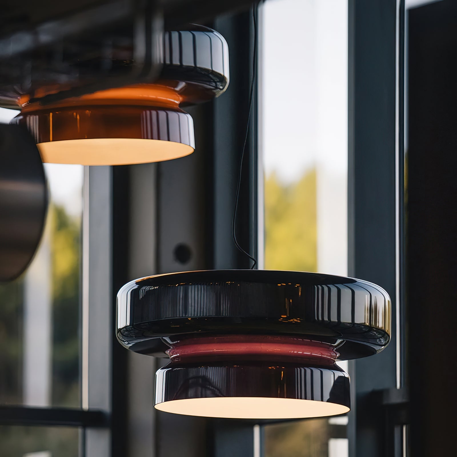 Bohemia Pendant Lamp | Molded Glass Shade | Chrome Finish, Amber Red