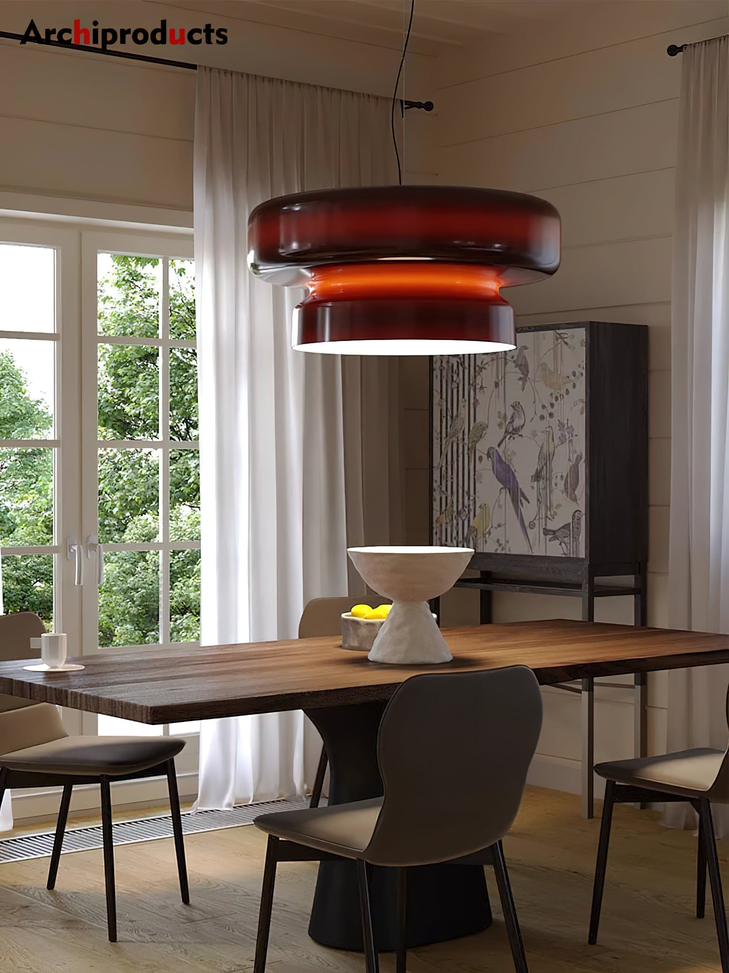 Bohemia Pendant Lamp | Molded Glass Shade | Chrome Finish, Amber Red