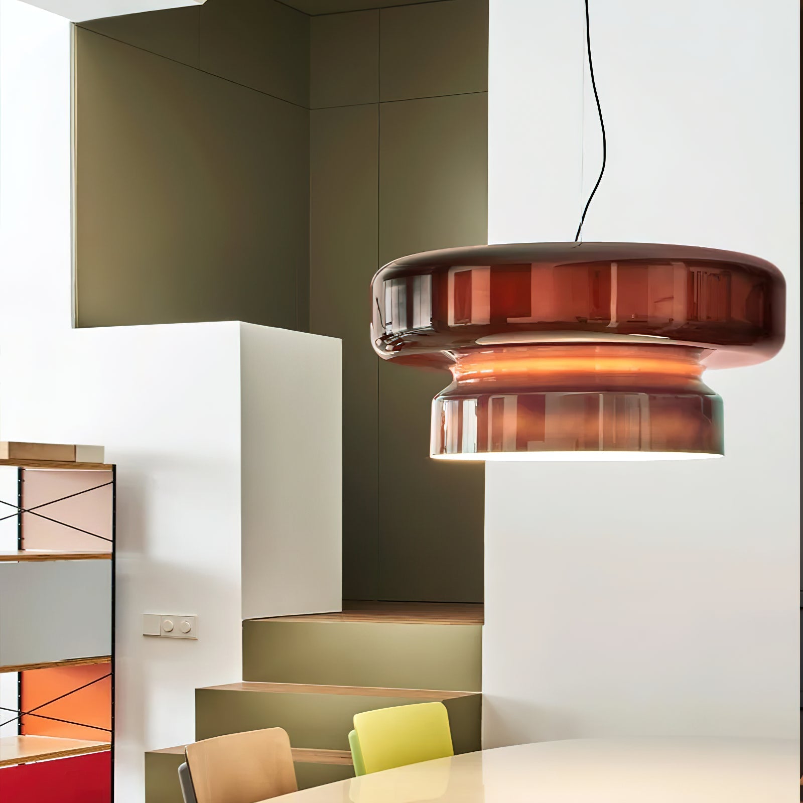 Bohemia Pendant Lamp | Molded Glass Shade | Chrome Finish, Amber Red
