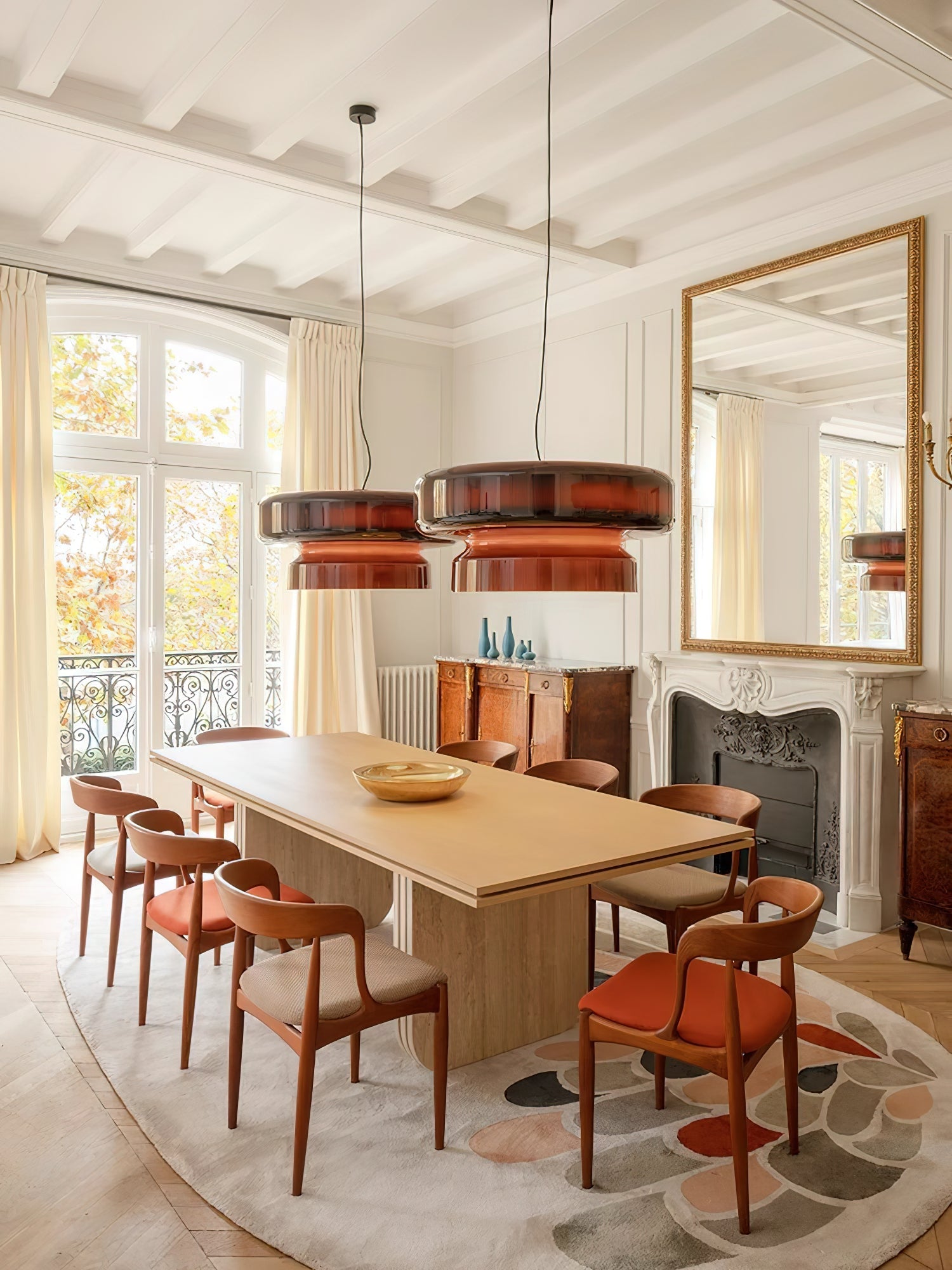 Bohemia Pendant Lamp | Molded Glass Shade | Chrome Finish, Amber Red