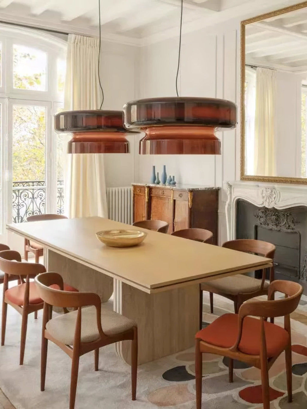 Bohemia Pendant Lamp | Molded Glass Shade | Chrome Finish, Amber Red