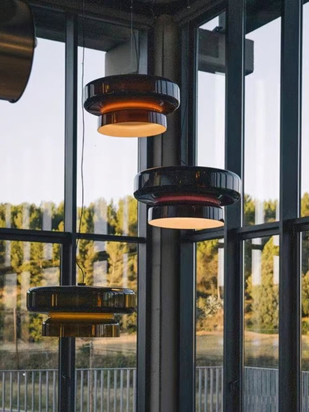 Bohemia Pendant Lamp | Molded Glass Shade | Chrome Finish, Amber Red