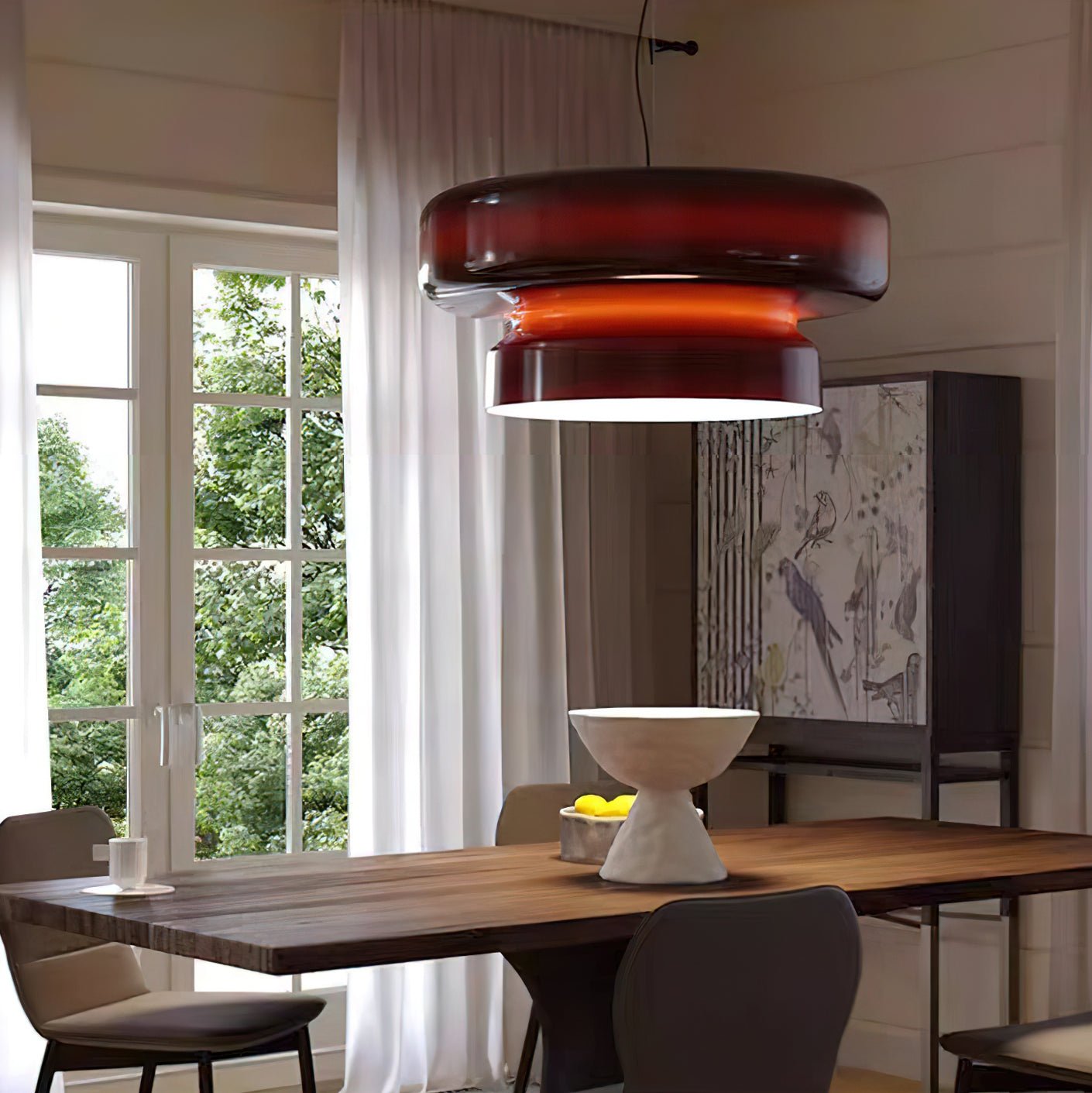 Bohemia Pendant Lamp | Molded Glass Shade | Chrome Finish, Amber Red