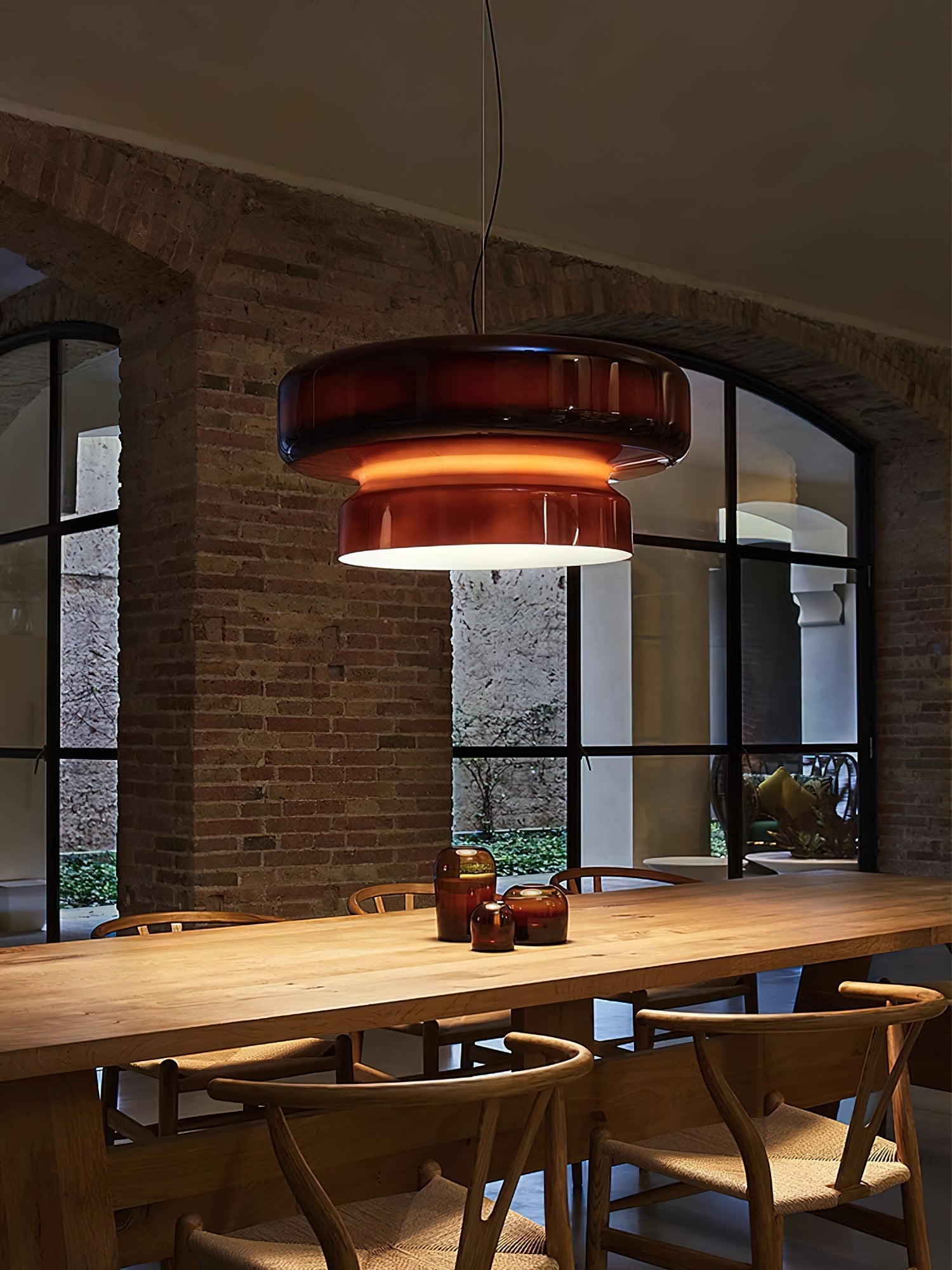 Bohemia Pendant Lamp | Molded Glass Shade | Chrome Finish, Amber Red