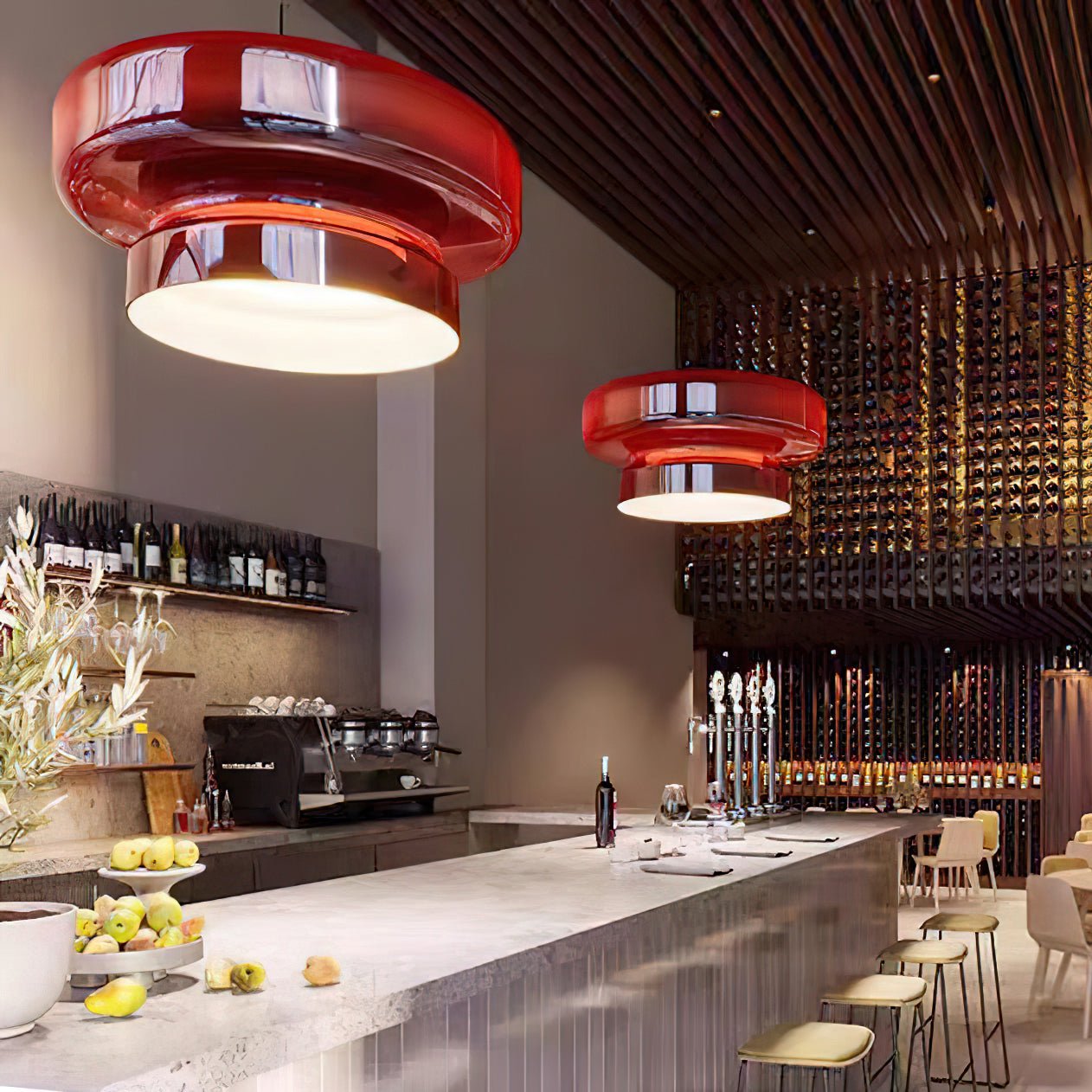 Bohemia Pendant Lamp | Molded Glass Shade | Chrome Finish, Amber Red