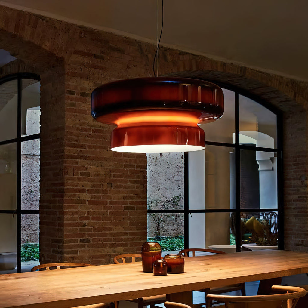 Bohemia Pendant Lamp | Molded Glass Shade | Chrome Finish, Amber Red