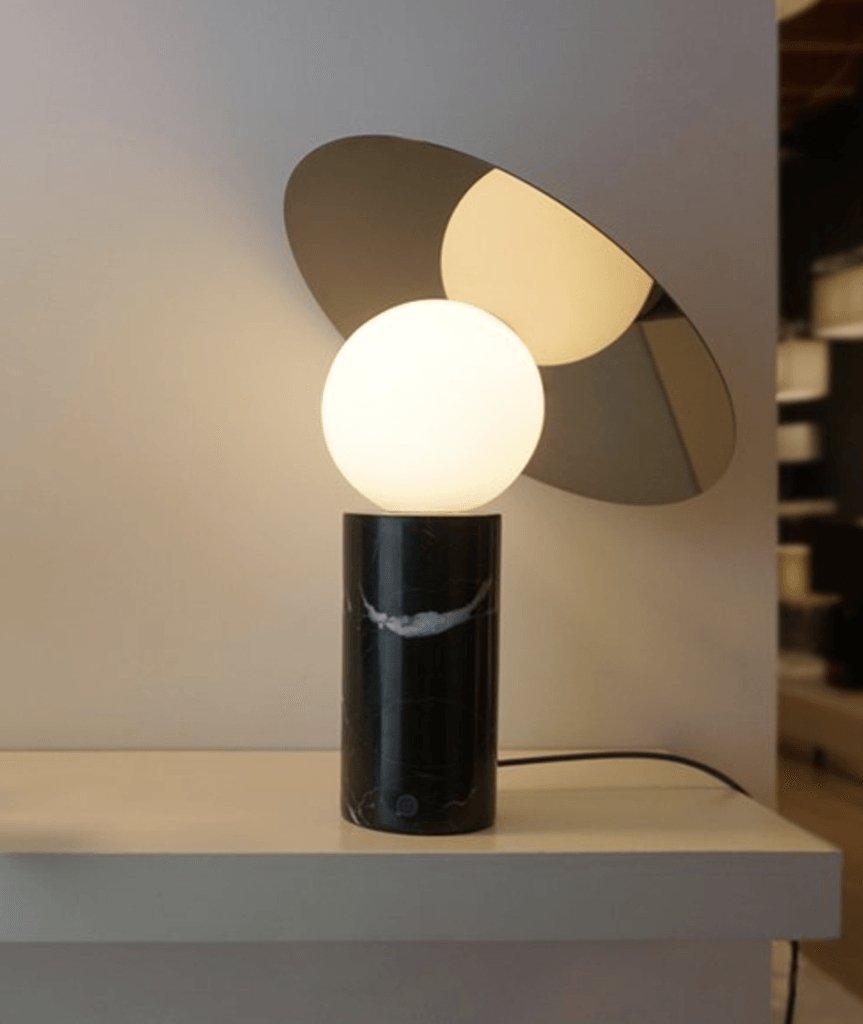 Bola Disc Table Lamp | Chromed Stainless Steel & Opaline Glass | White, Black, Gold