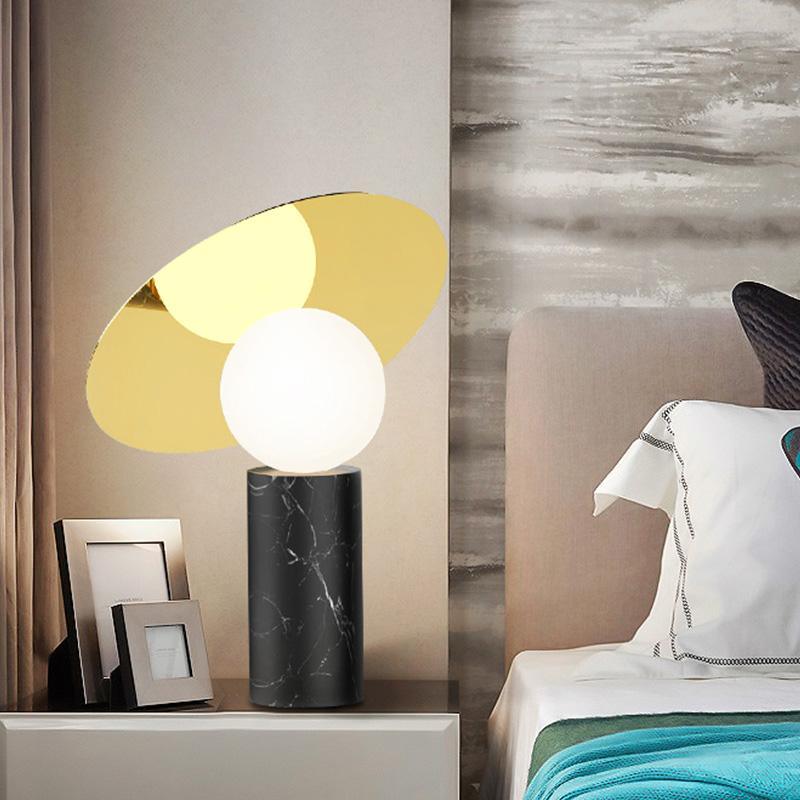 Bola Disc Table Lamp | Chromed Stainless Steel & Opaline Glass | White, Black, Gold