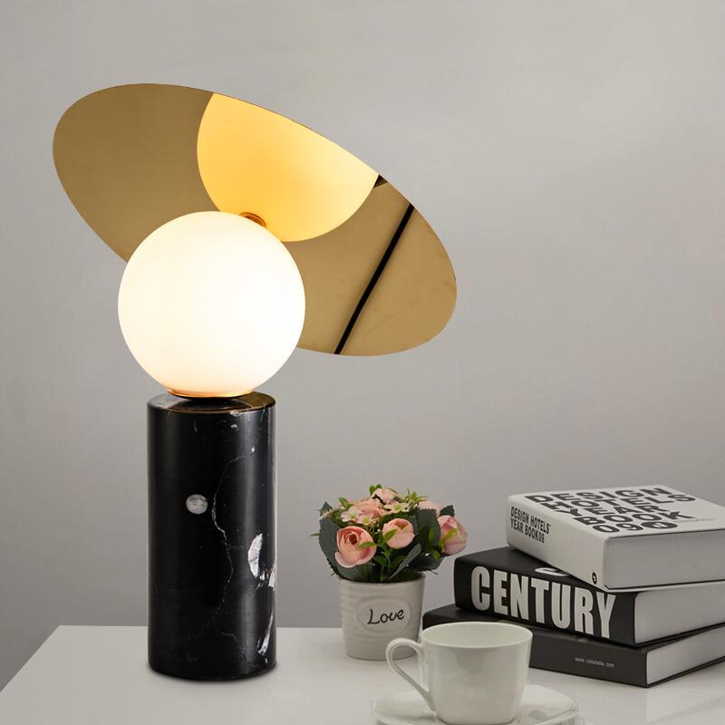 Bola Disc Table Lamp | Chromed Stainless Steel & Opaline Glass | White, Black, Gold