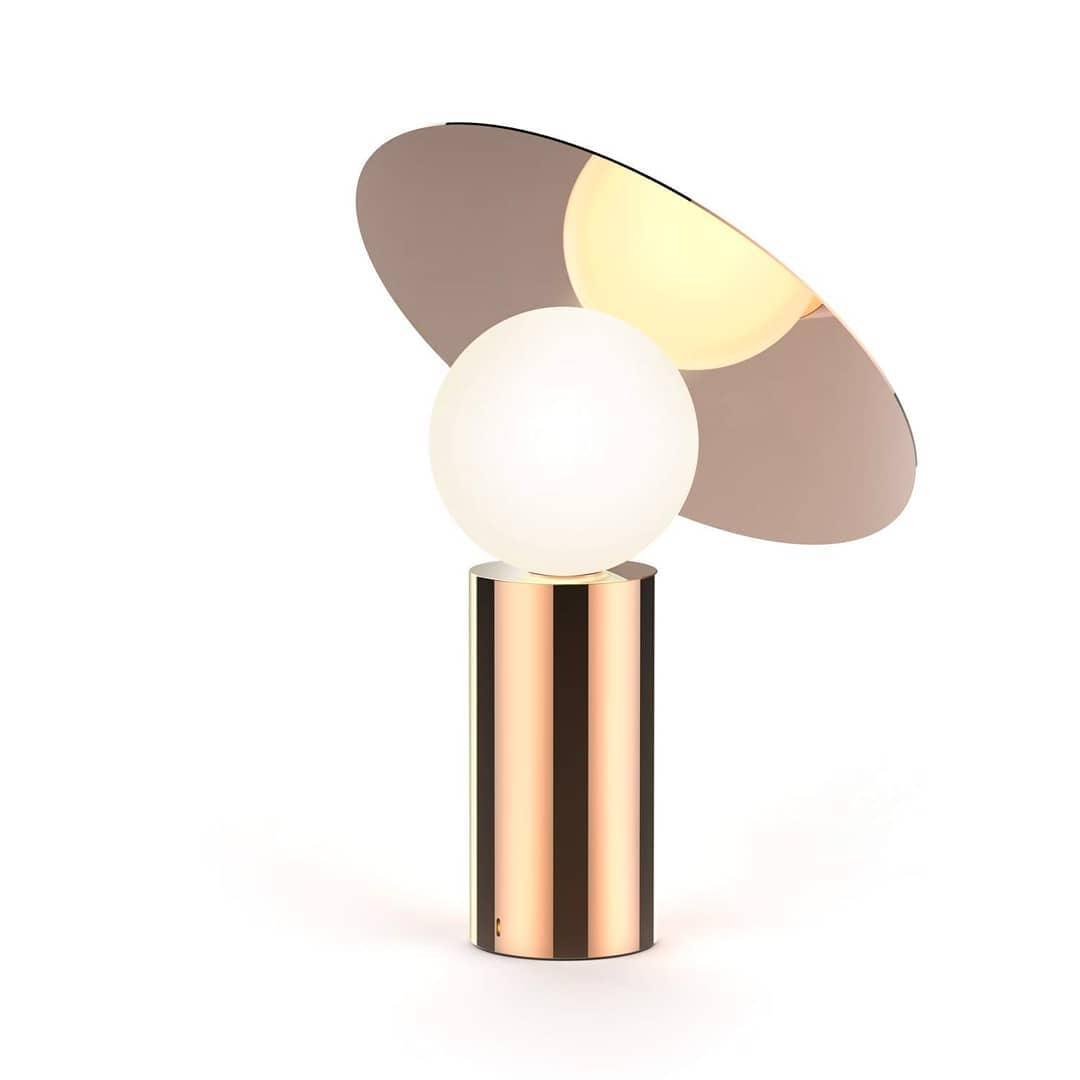 Bola Disc Table Lamp | Chromed Stainless Steel & Opaline Glass | White, Black, Gold