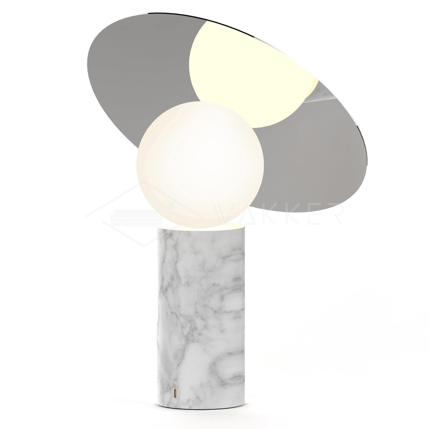 Bola Disc Table Lamp | Chromed Stainless Steel & Opaline Glass | White, Black, Gold