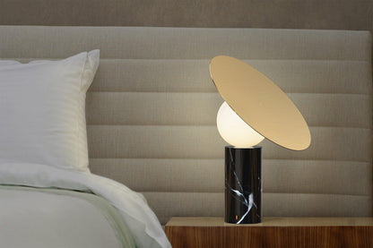 Bola Disc Table Lamp | Chromed Stainless Steel & Opaline Glass | White, Black, Gold