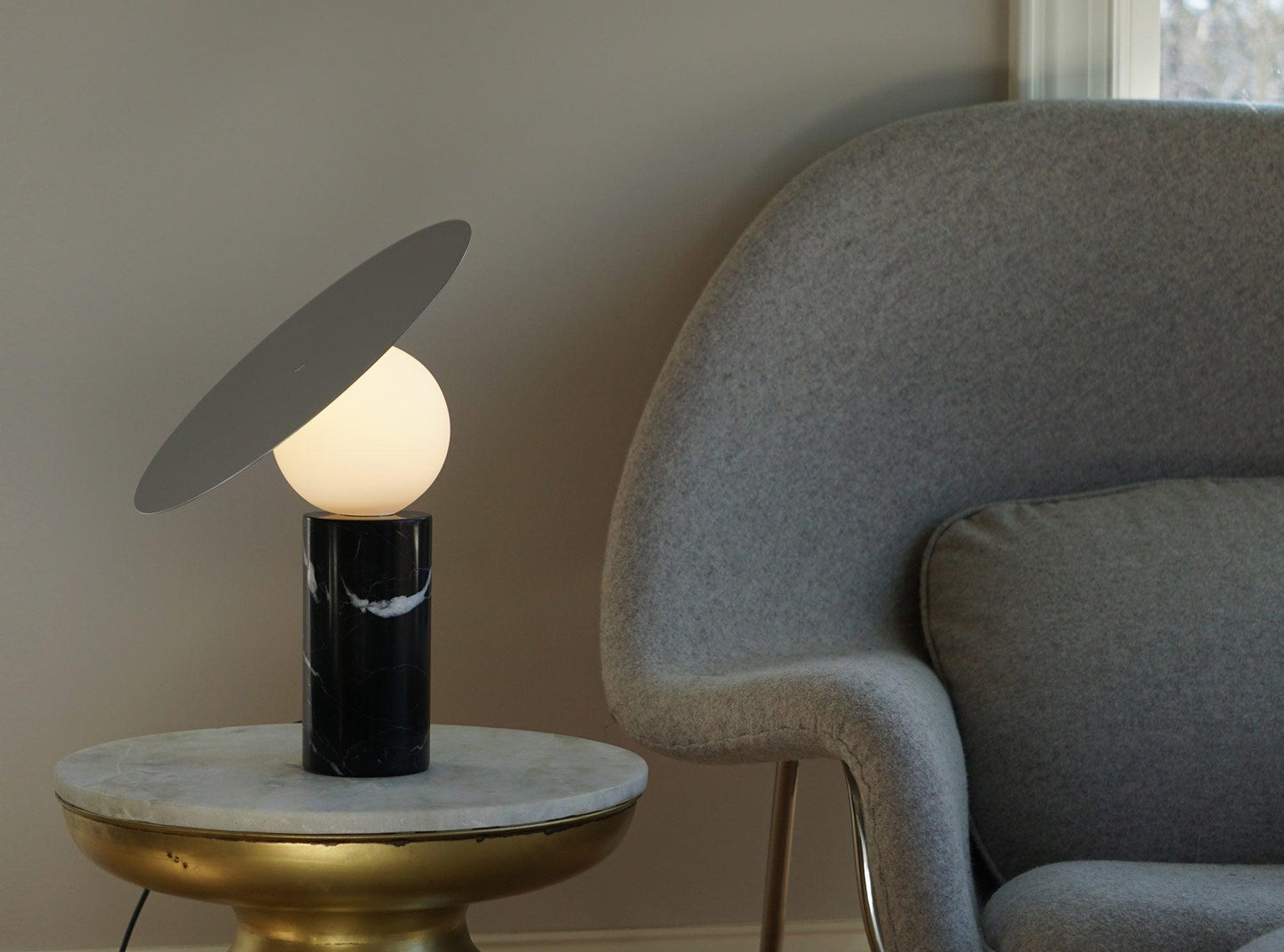 Bola Disc Table Lamp | Chromed Stainless Steel & Opaline Glass | White, Black, Gold
