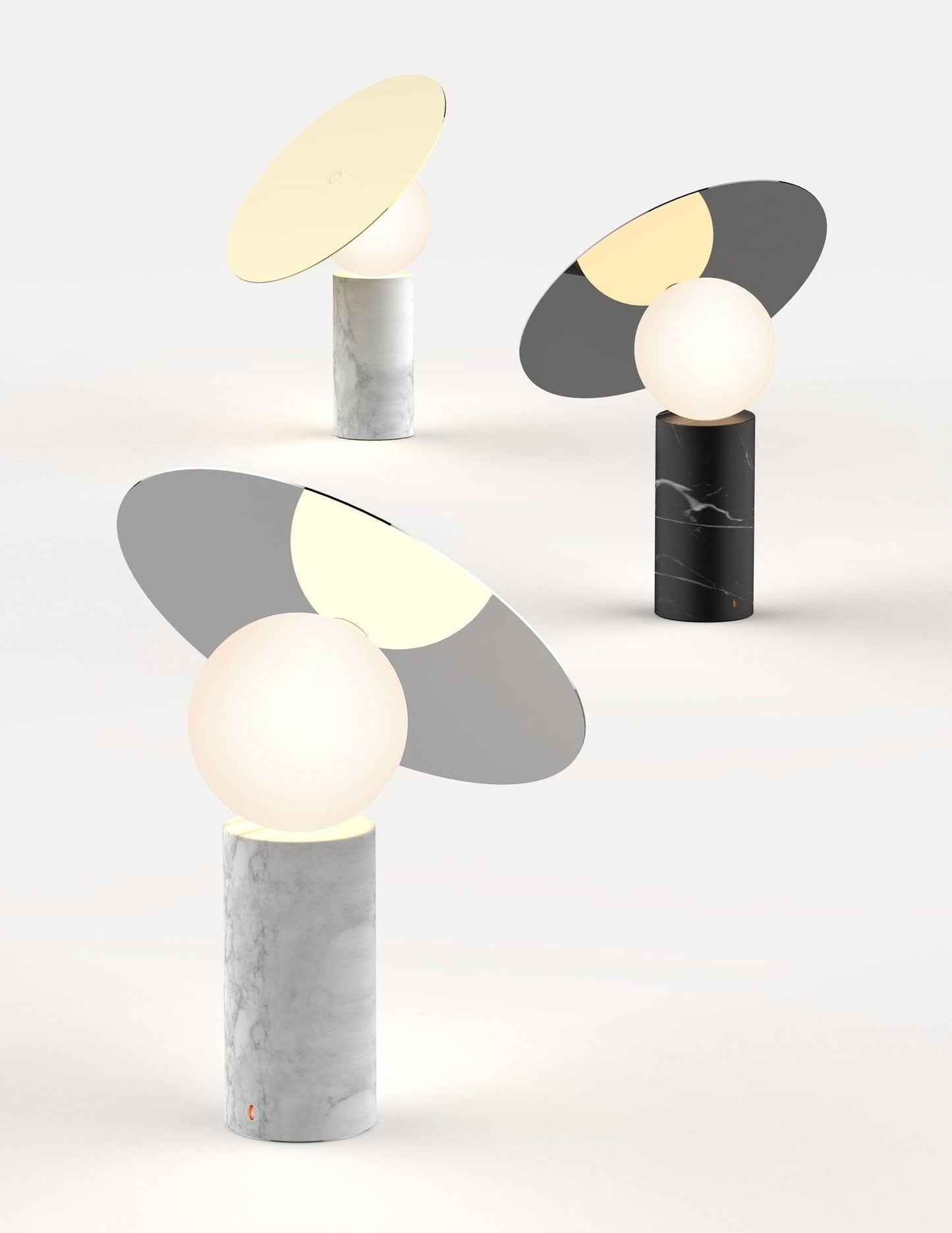 Bola Disc Table Lamp | Chromed Stainless Steel & Opaline Glass | White, Black, Gold