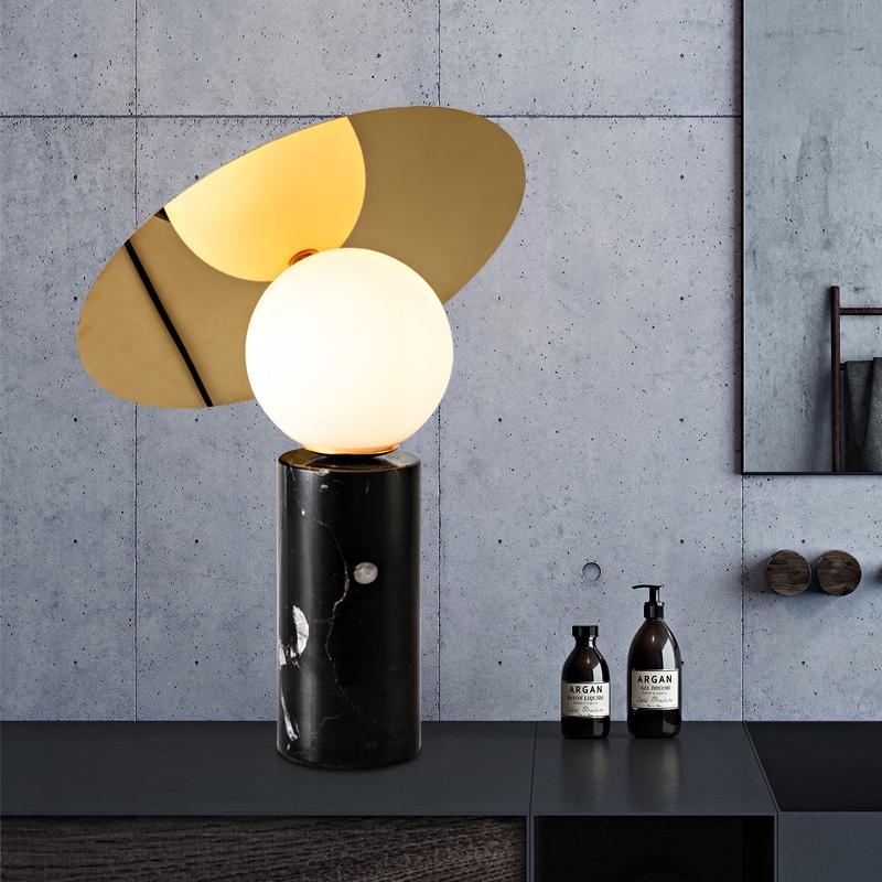 Bola Disc Table Lamp | Chromed Stainless Steel & Opaline Glass | White, Black, Gold