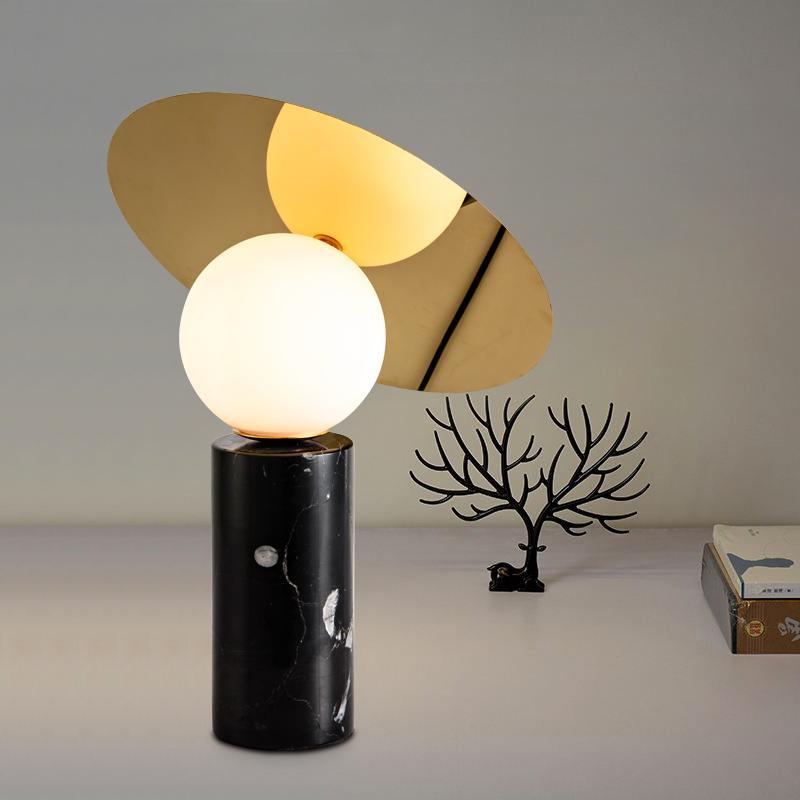 Bola Disc Table Lamp | Chromed Stainless Steel & Opaline Glass | White, Black, Gold