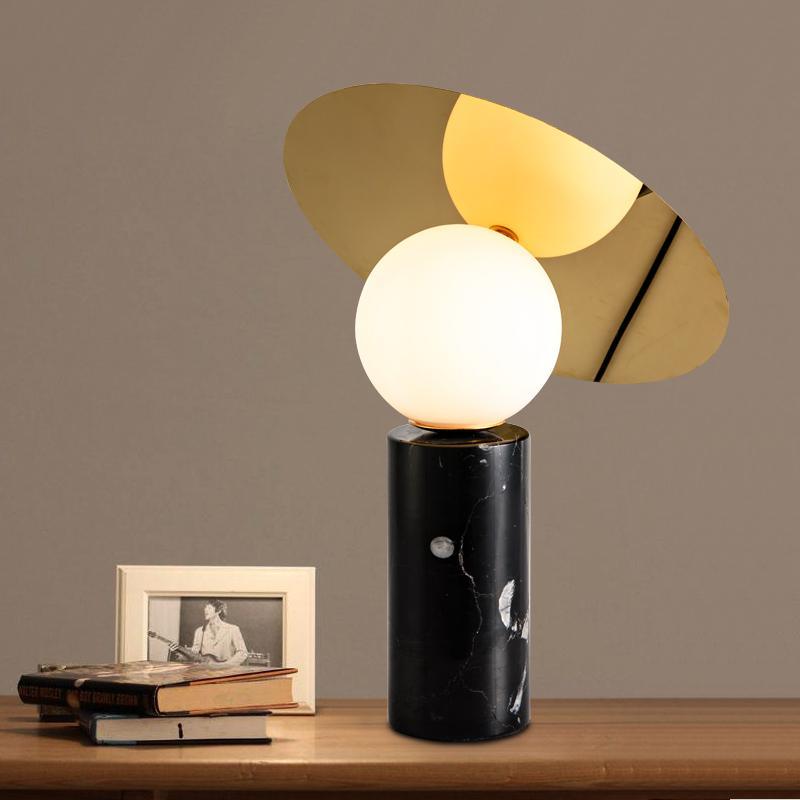 Bola Disc Table Lamp | Chromed Stainless Steel & Opaline Glass | White, Black, Gold