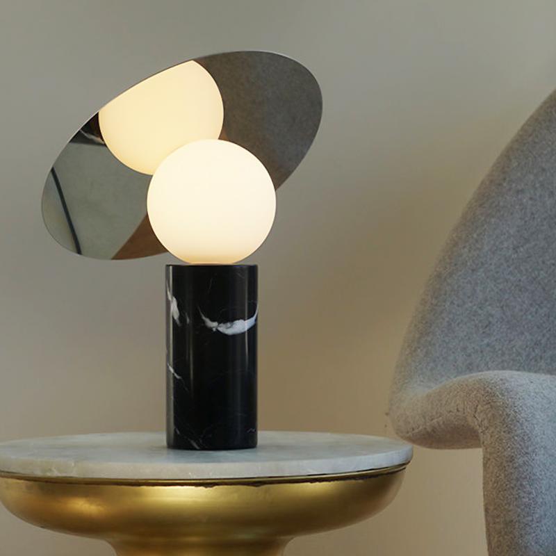 Bola Disc Table Lamp | Chromed Stainless Steel & Opaline Glass | White, Black, Gold