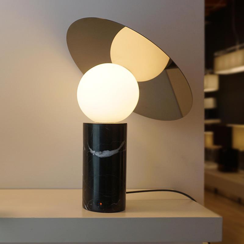 Bola Disc Table Lamp | Chromed Stainless Steel & Opaline Glass | White, Black, Gold