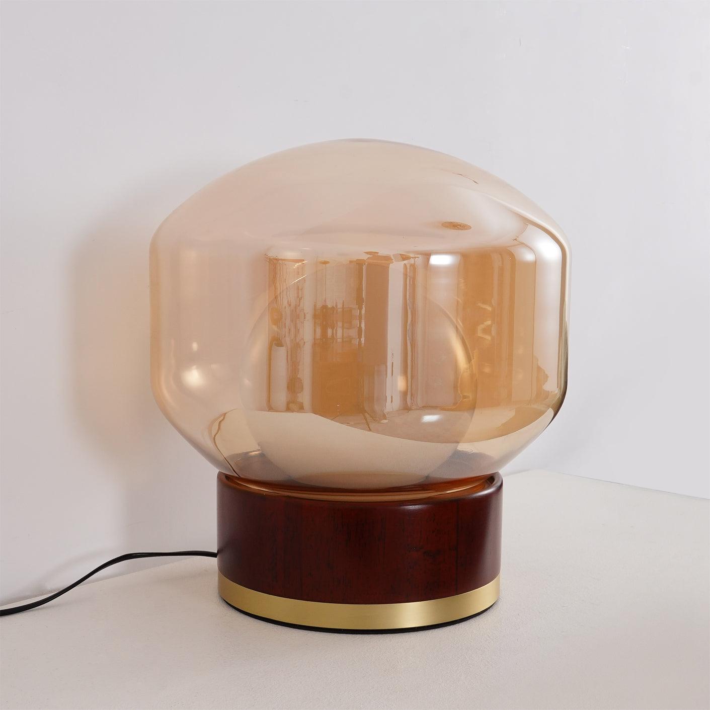 Rigel Table Lamp | Metal & Wood | Wine Red & Amber Shade