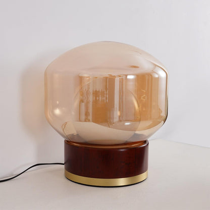 Rigel Table Lamp | Metal & Wood | Wine Red & Amber Shade
