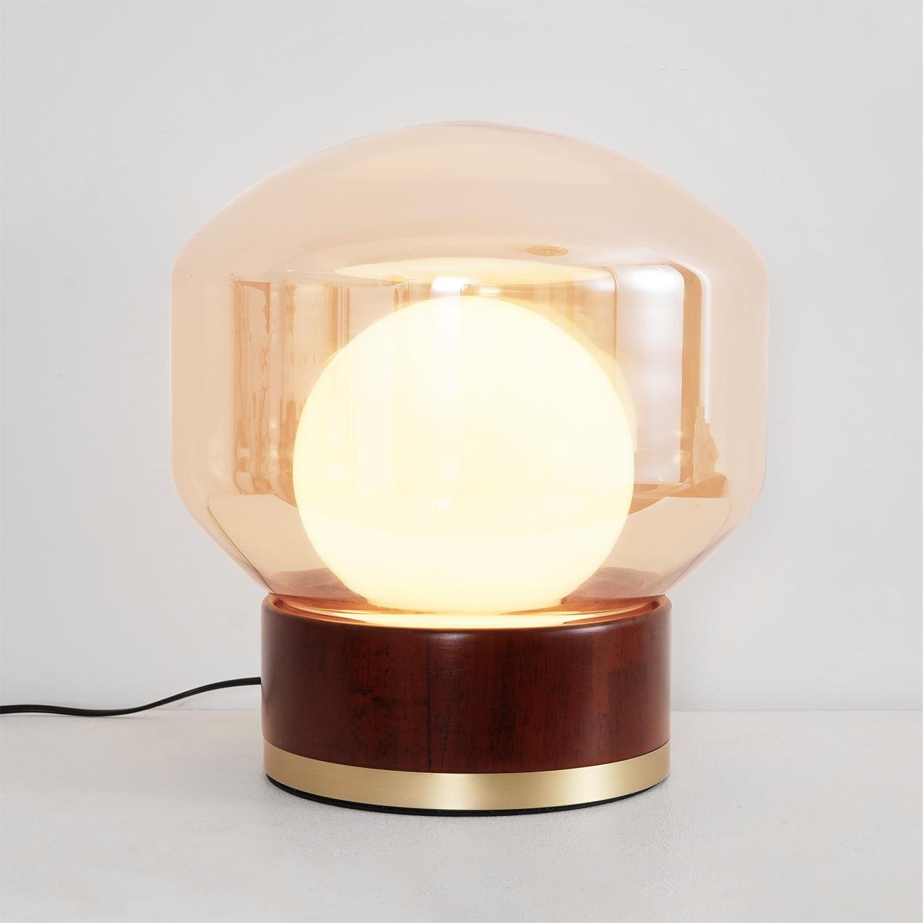 Rigel Table Lamp | Metal & Wood | Wine Red & Amber Shade