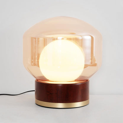 Rigel Table Lamp | Metal & Wood | Wine Red & Amber Shade
