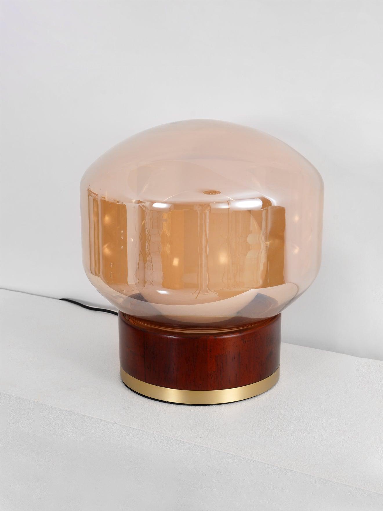 Rigel Table Lamp | Metal & Wood | Wine Red & Amber Shade